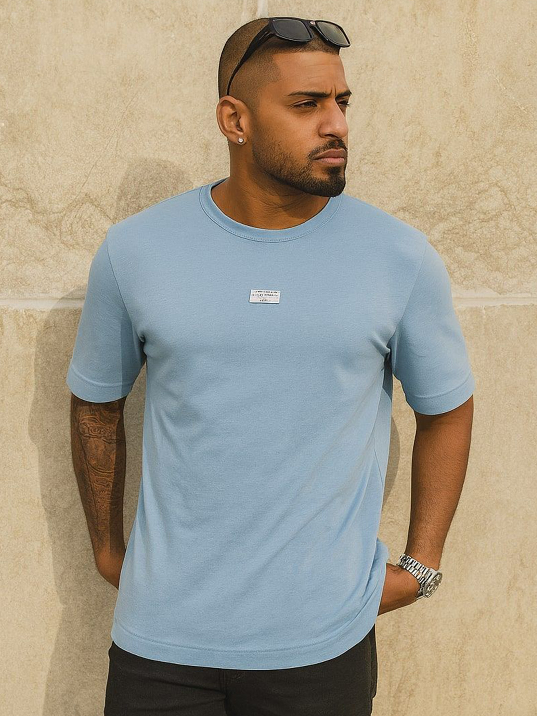 METALHAWK Men Solid Round Neck Pure Cotton Relaxed Fit T-shirt