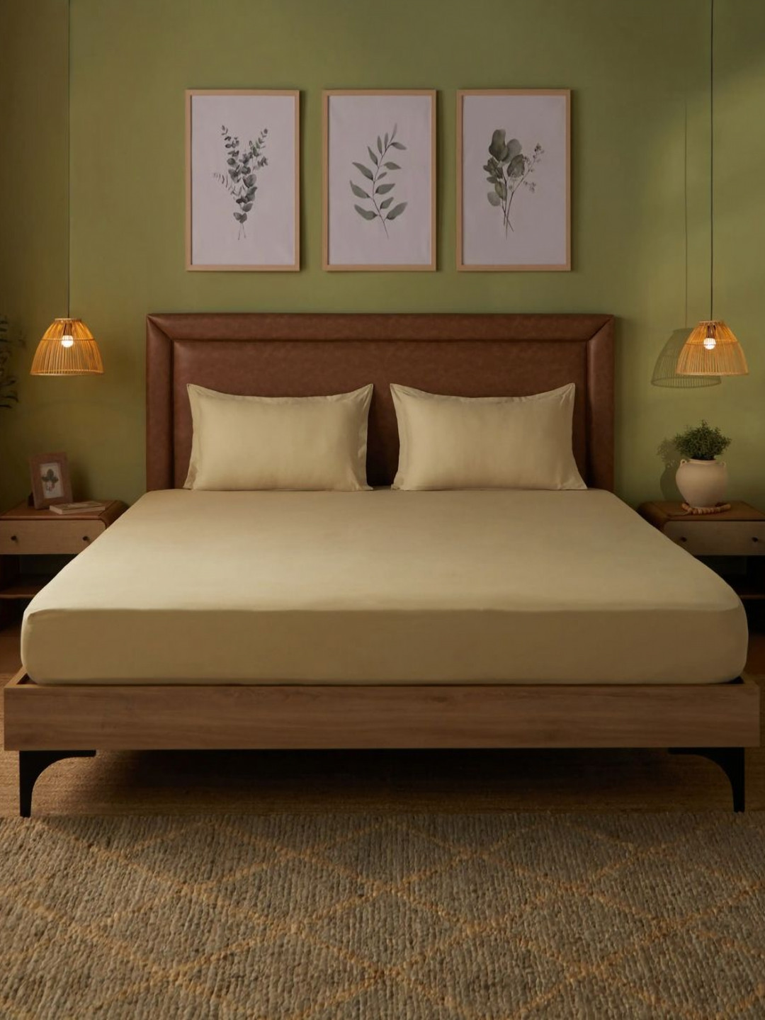 LIVSPACE Paleto Beige Pure Cotton 144 TC Queen Bedsheet Set 1.98 m x 1.58 m