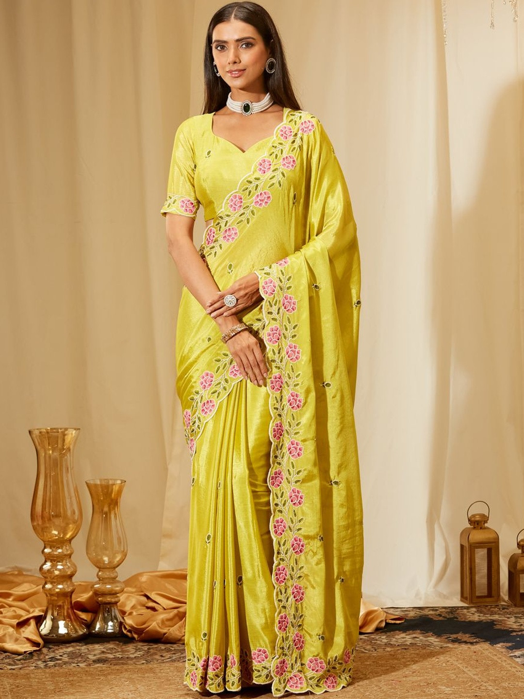 kasee Floral Embroidered Poly Chiffon Heavy Work Saree