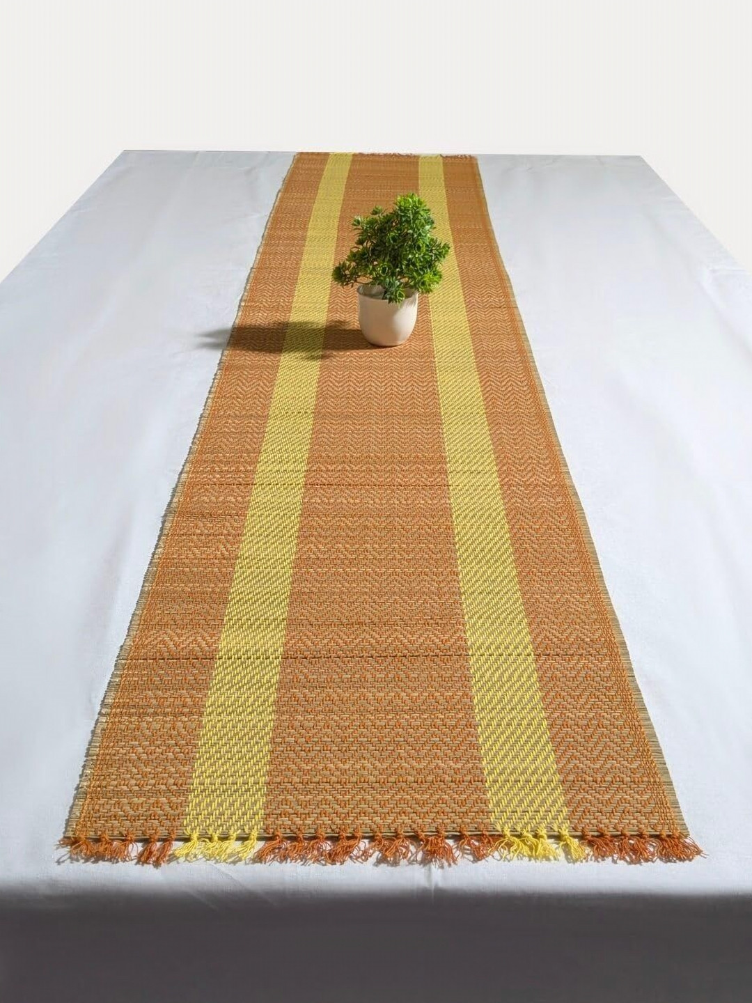 FERRA INDICA Brown & Yellow Striped Madurkathi Table Runners