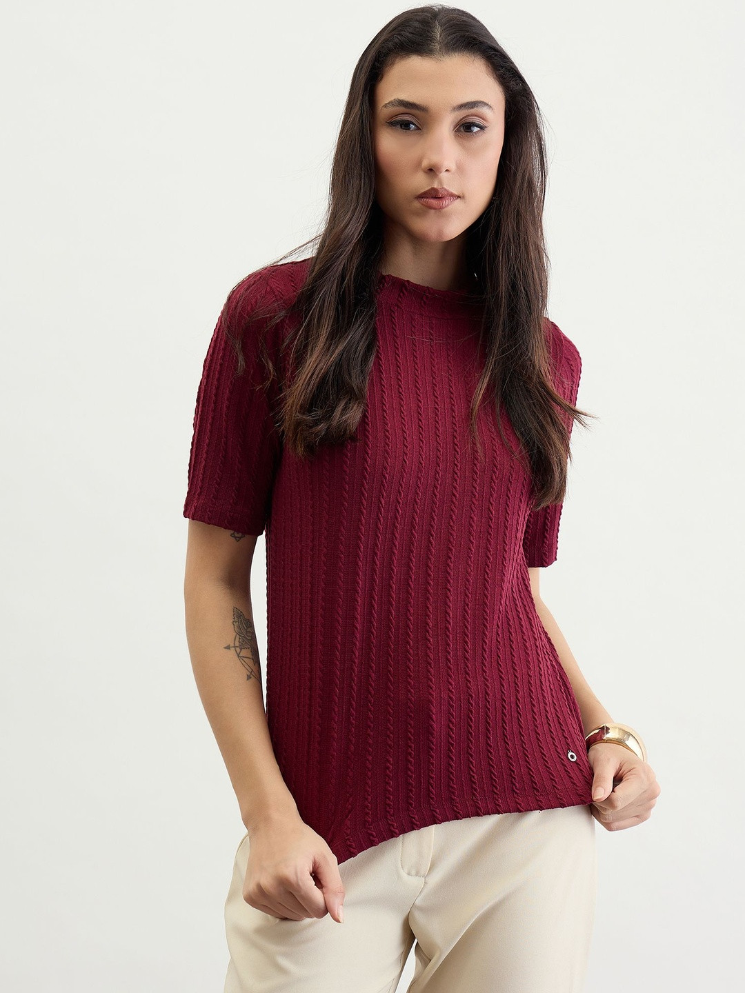 Iconic Self Design High Neck T-shirt