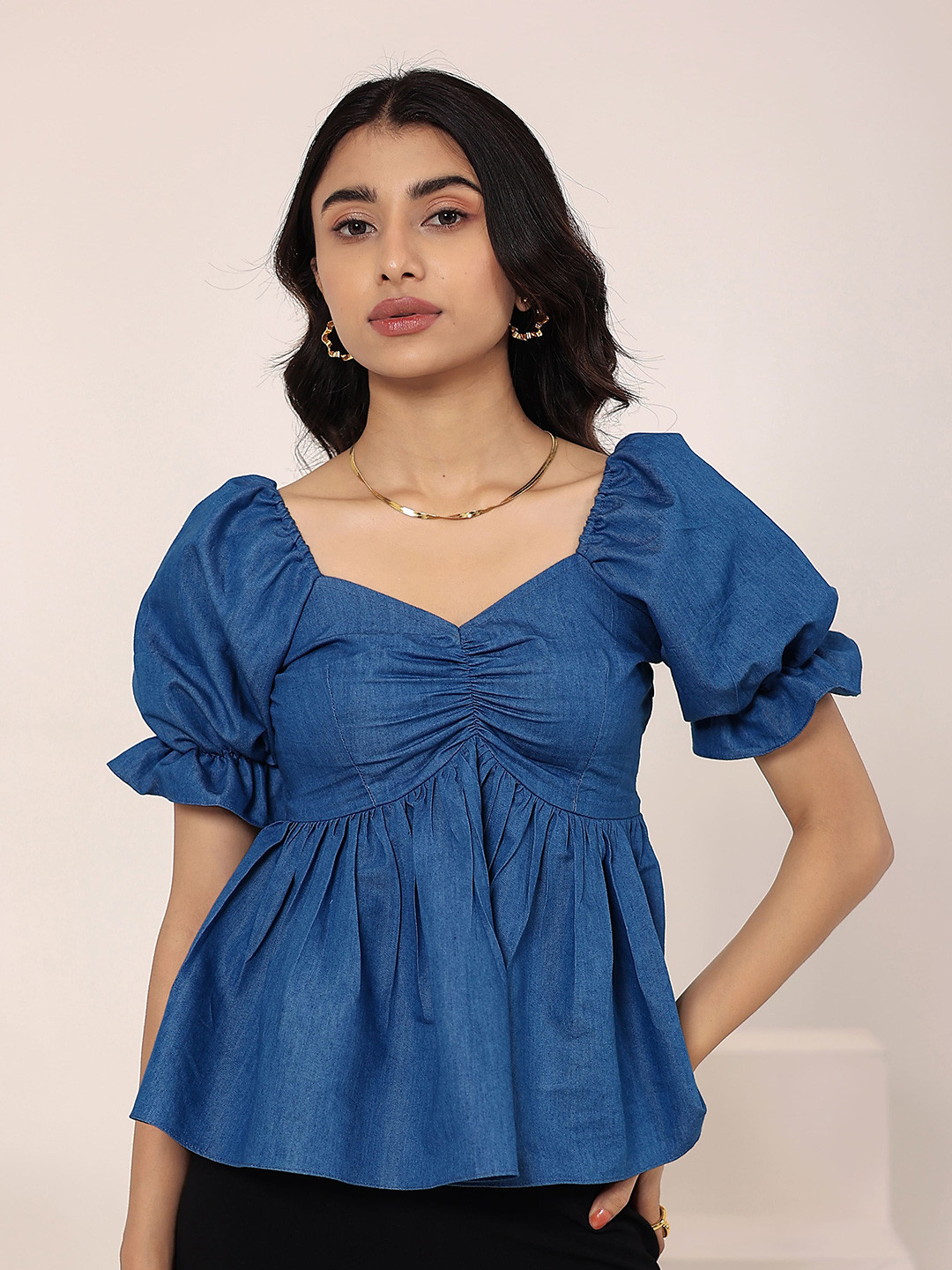 KAORI BY SHREYA AGARWAL Sweetheart Neck Puff Sleeve Top