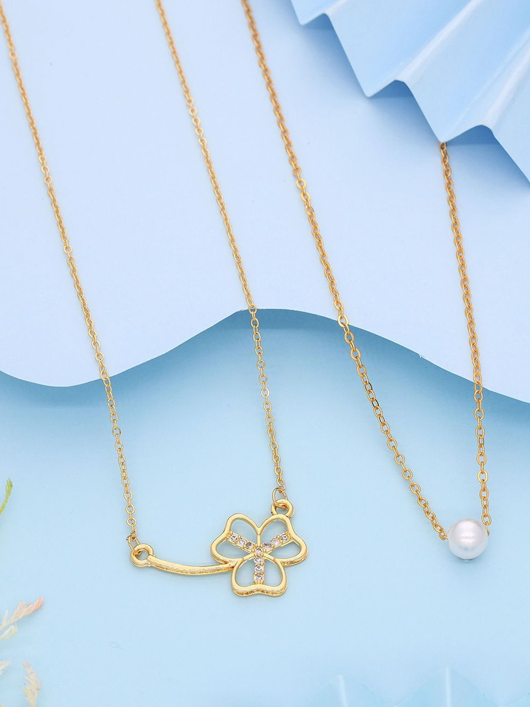 American Diamond Gold Plated Necklace Golden Chain Round Pendant for Women and Girls