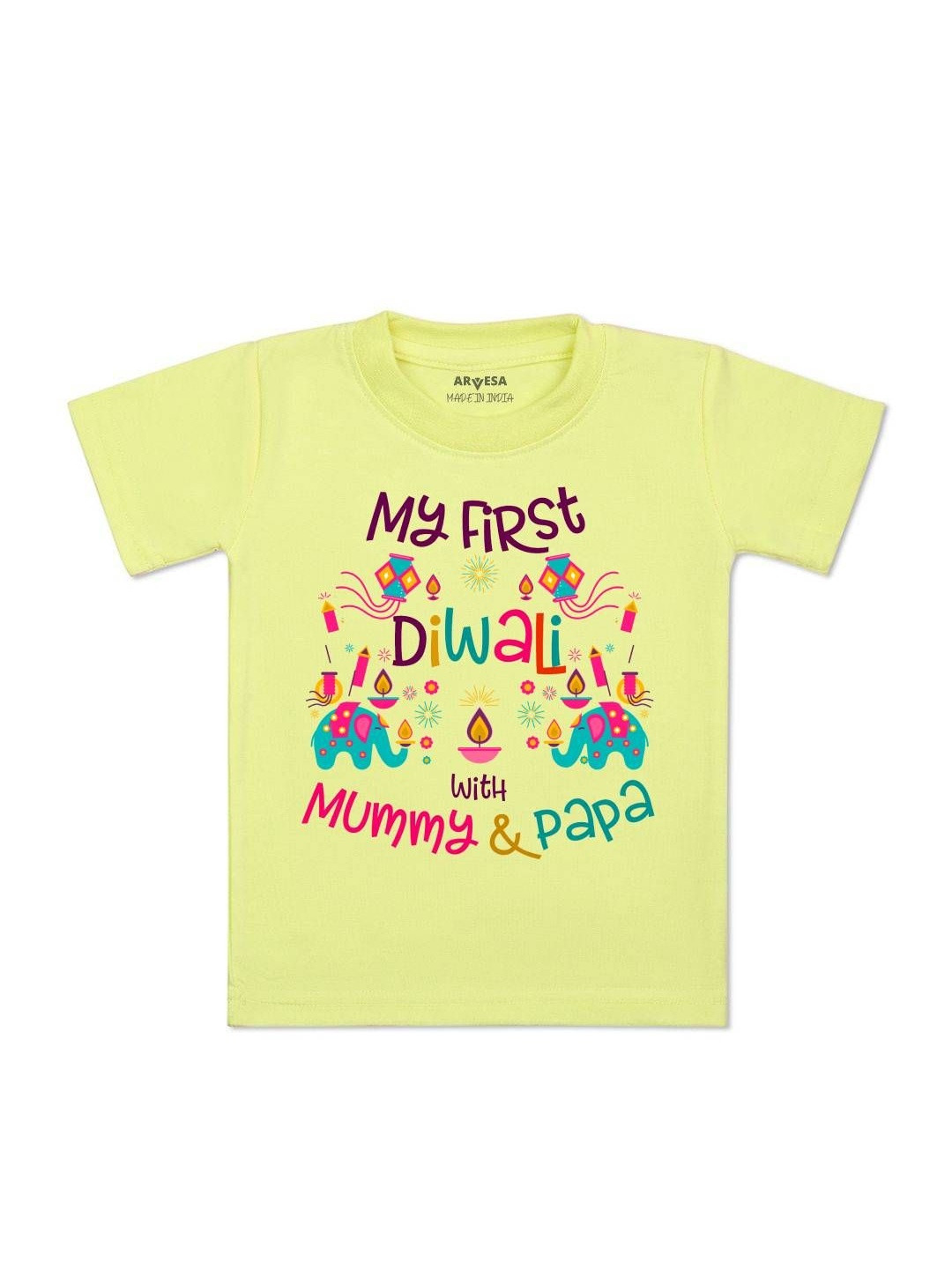 Arvesa Kids My Frist Diwali Typography Printed Short Sleeves Cotton T-shirt