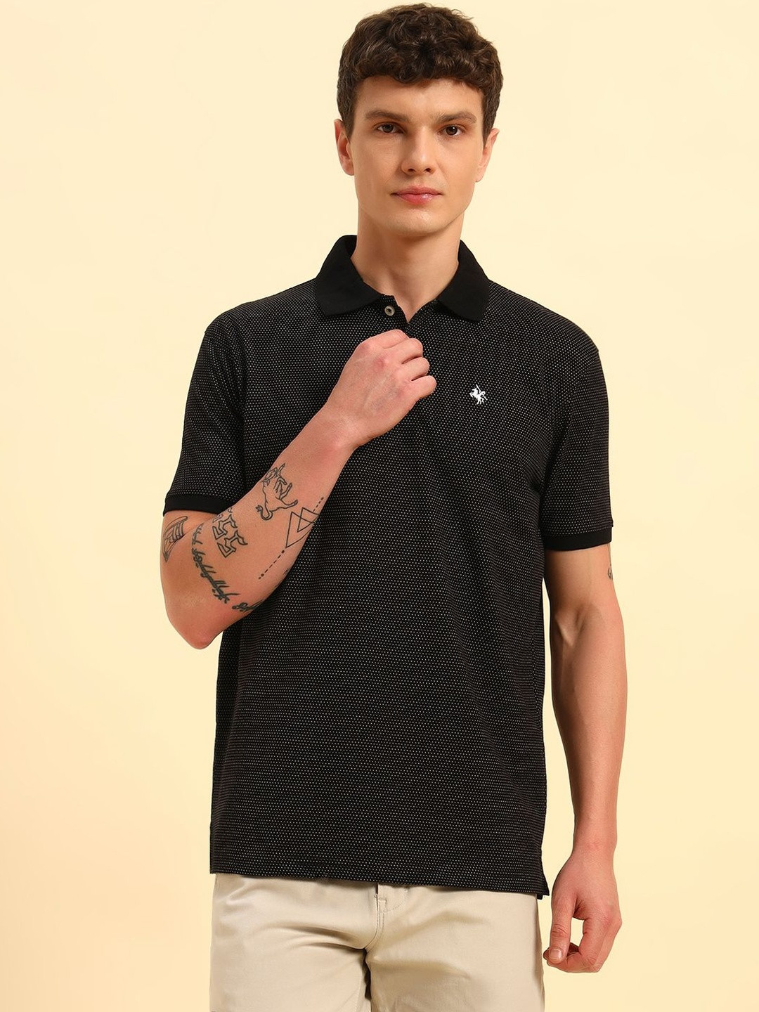 Cantabil Men Geometric Printed Polo Collar Cotton Casual T-shirt