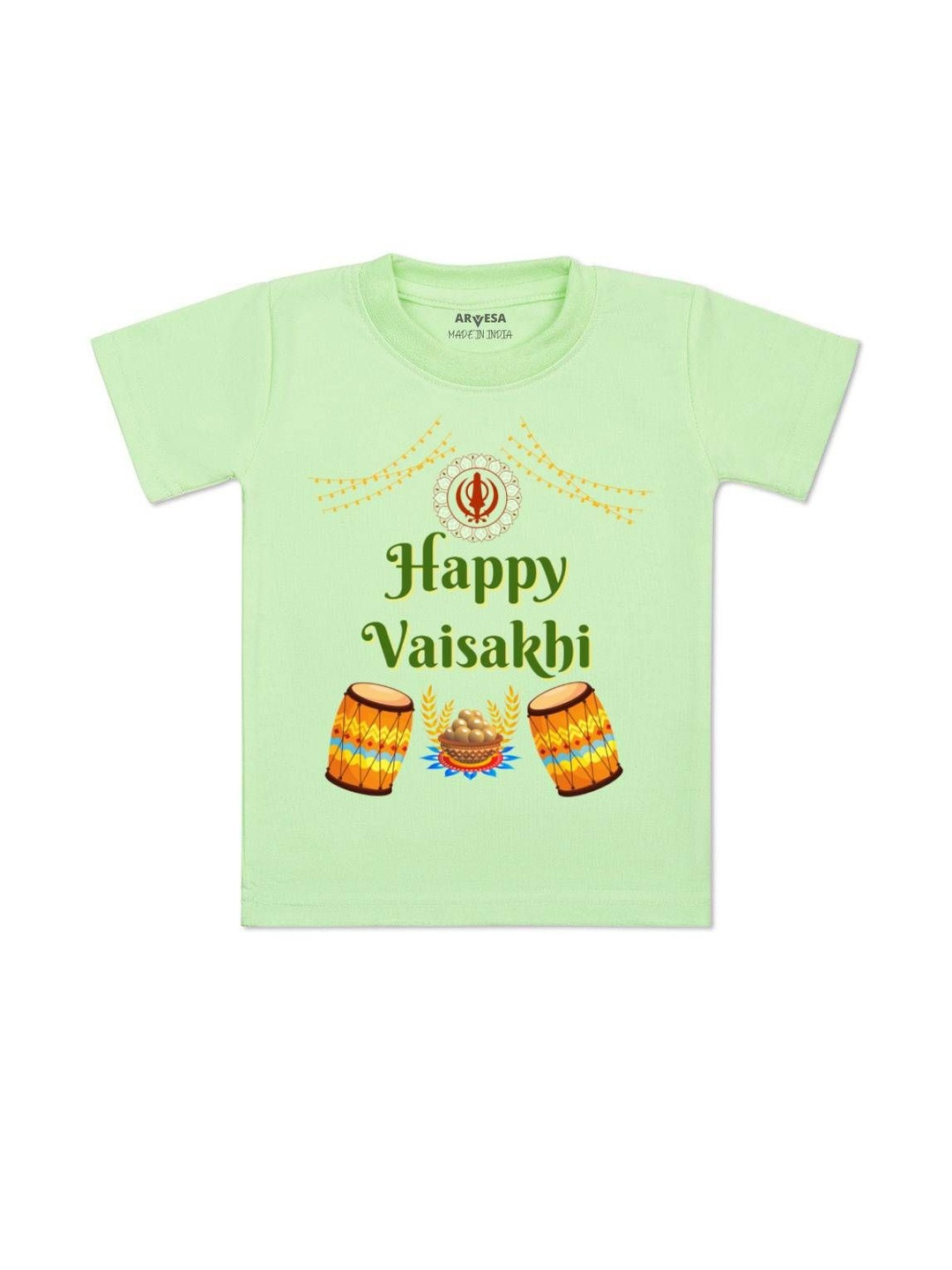 Arvesa Kids Regular Fit Happy Baisakhi Printed Round Neck Tshirt