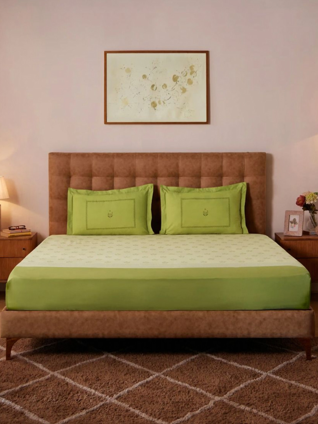 LIVSPACE Chippa Lane Green Ethnic Motifs 144 TC Cotton Double Bedsheet Set 2.54 m x 2.29 m