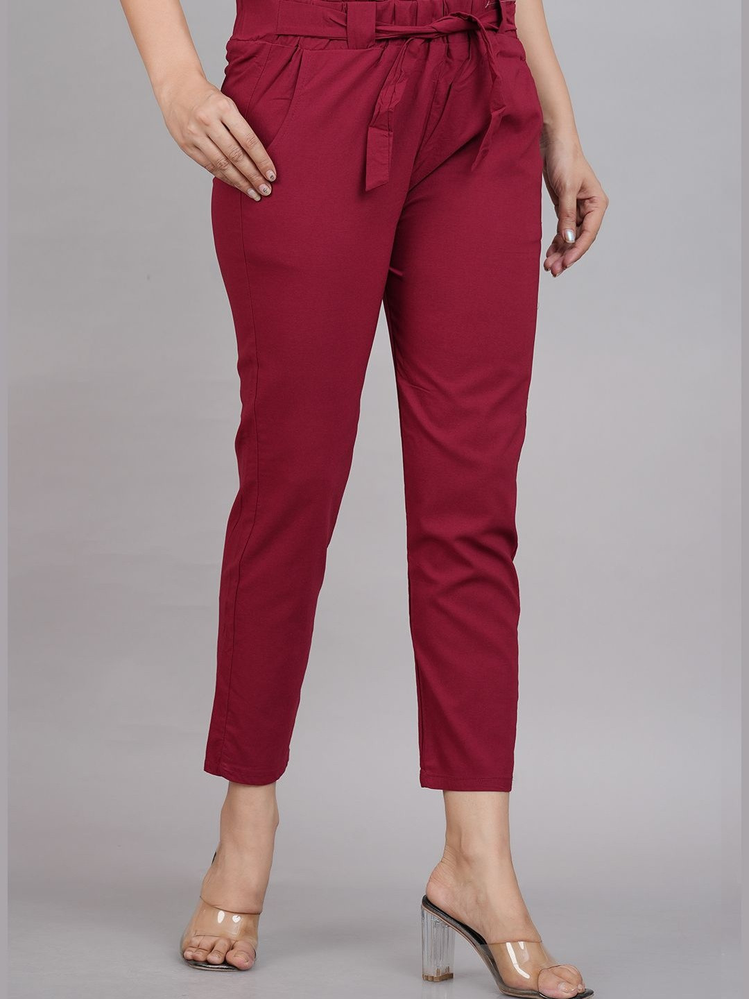 KALINI Women's Maroon Lycra Regular Fit Trouser Pants