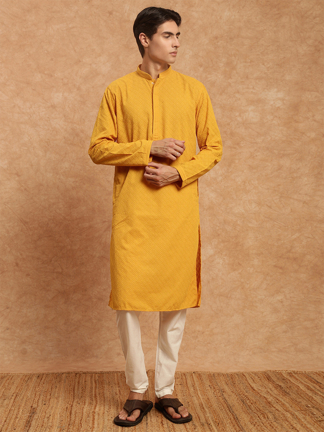Souragya Men Ethnic Motifs Embroidered Chikankari Work Kurta Set