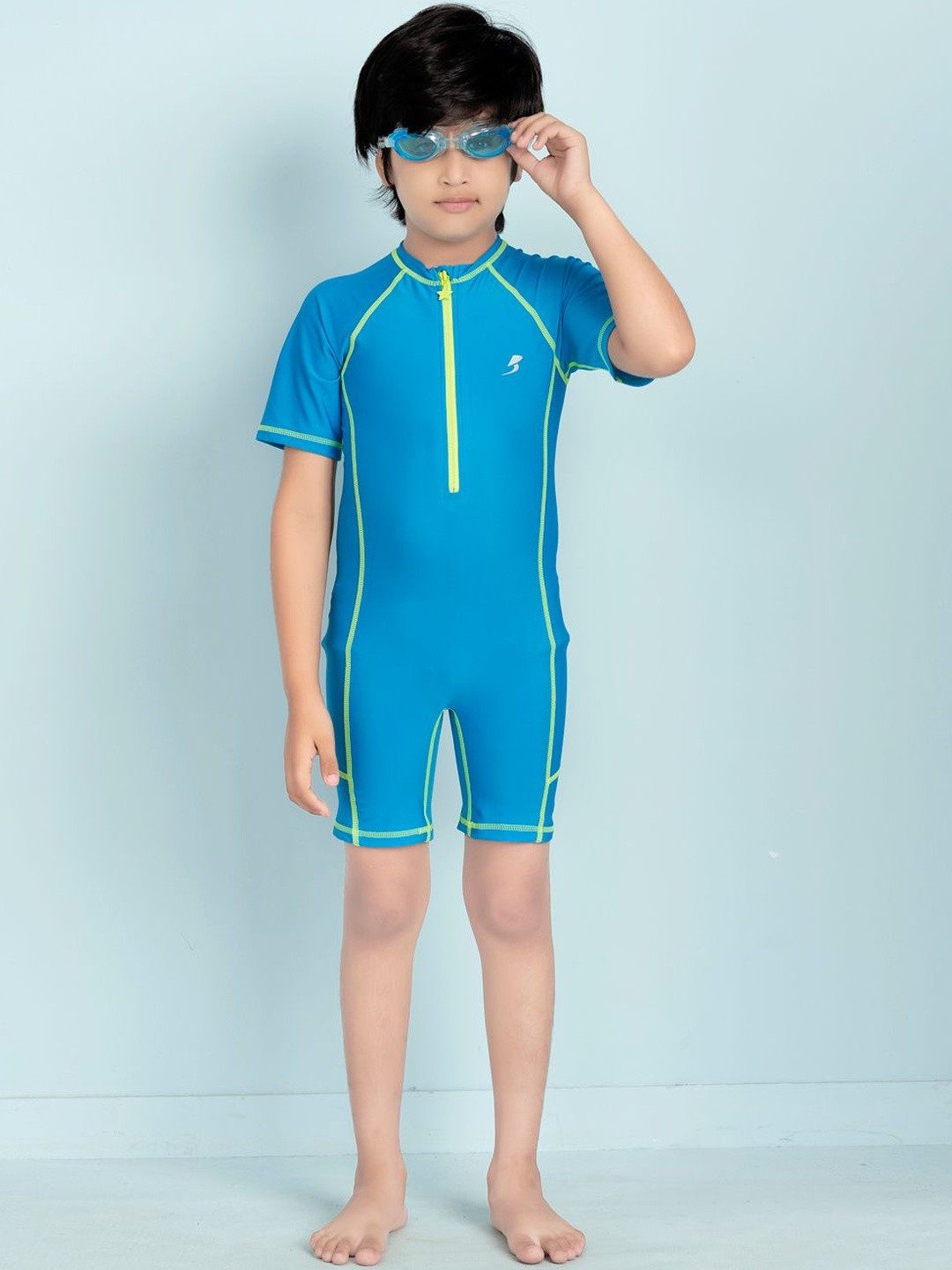 Muhuratam Kids Boys Blue Nylon Sports Wear Solid Swimwear