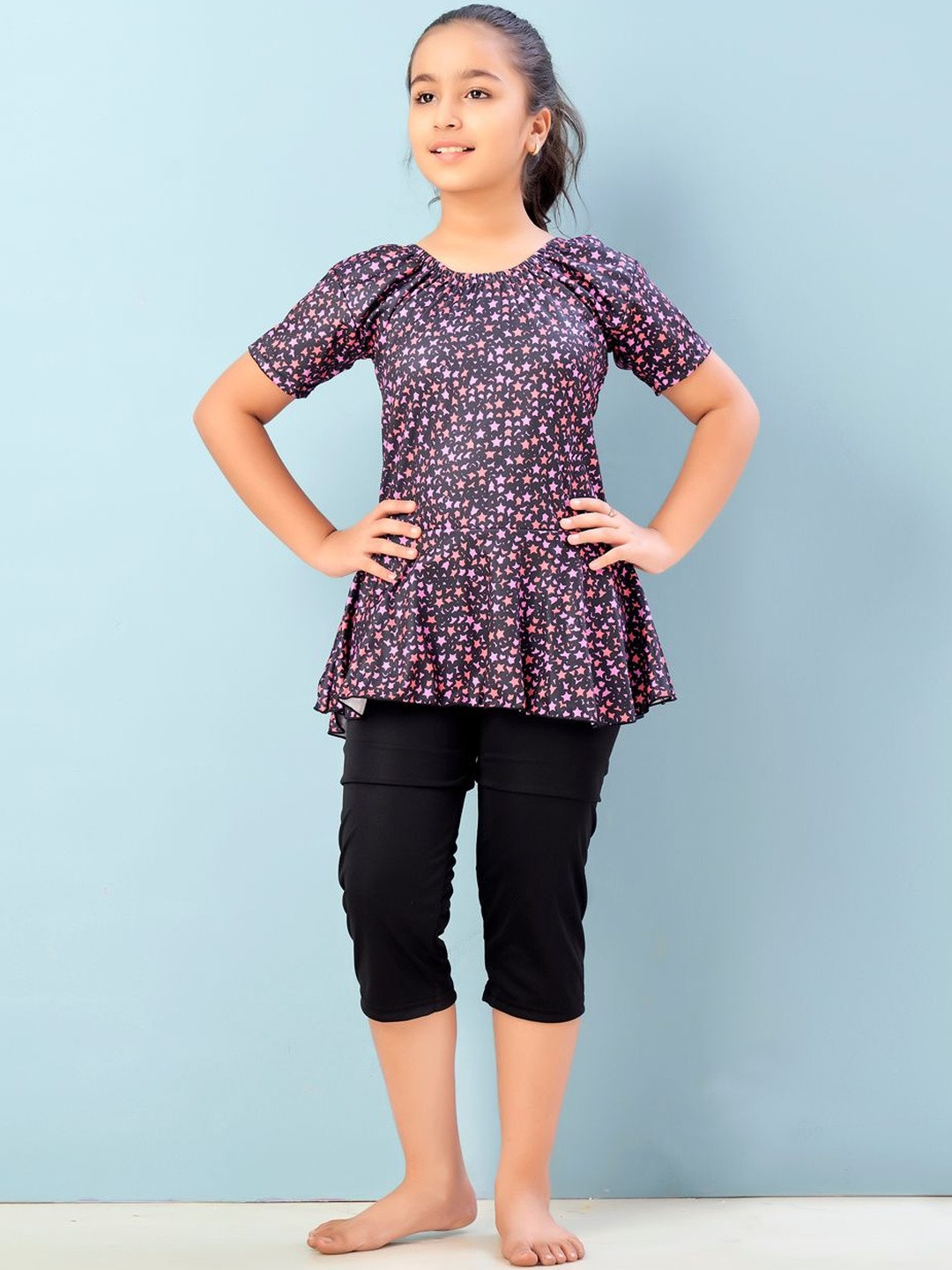 Muhuratam Girls Star Printed Full Coverage Swim Set