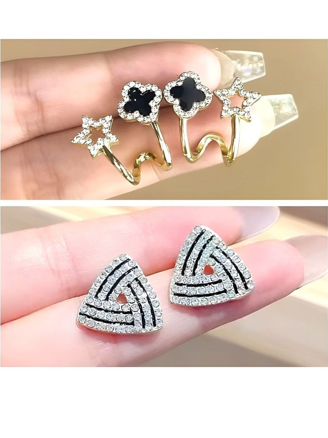 Tiso Set Of 2 Women Gold-Plated Cuff Post and Back Korean Stone Studs