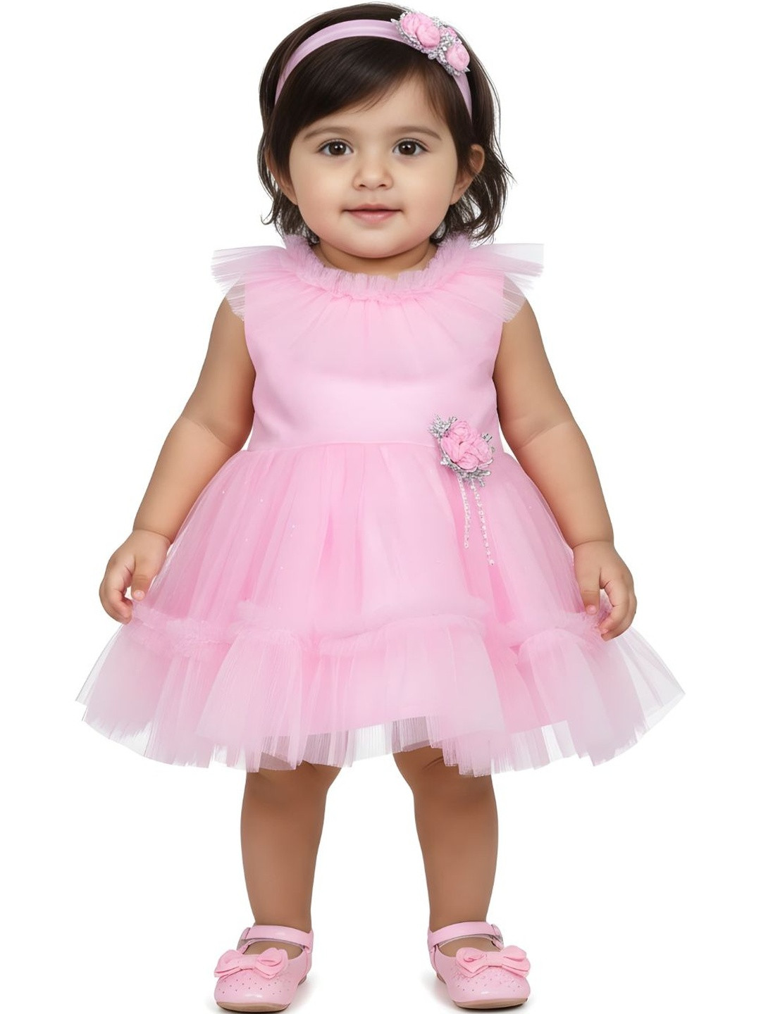 Be Kids Girls Floral Applique Round Neck Embroidered Fit and Flare Dresses