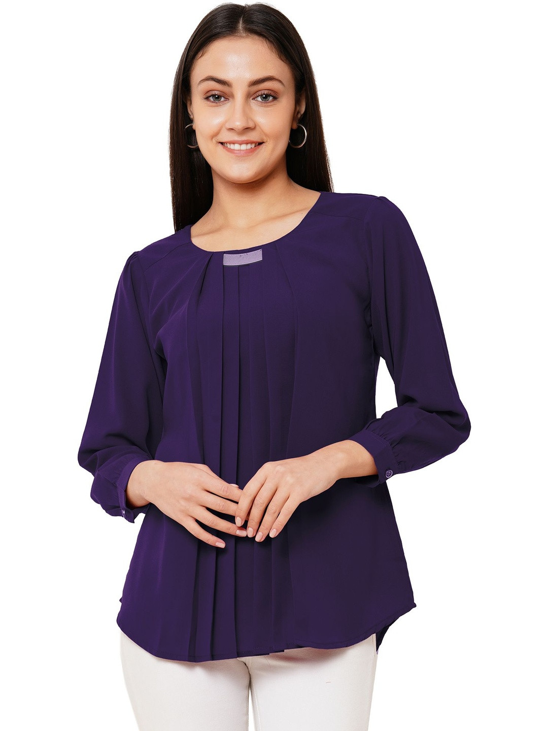 G0-4 IT Women Three-Quarter Sleeves Gathered or Pleated Top