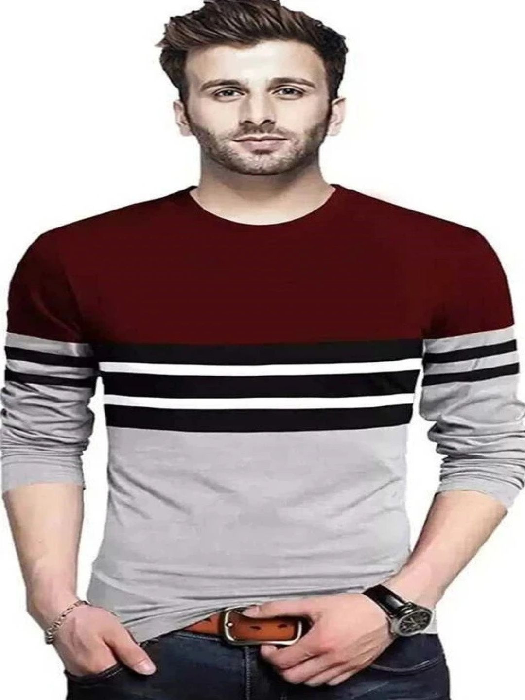 WRODSS Round Neck Colourblocked Relaxed Fit Cotton T-shirt