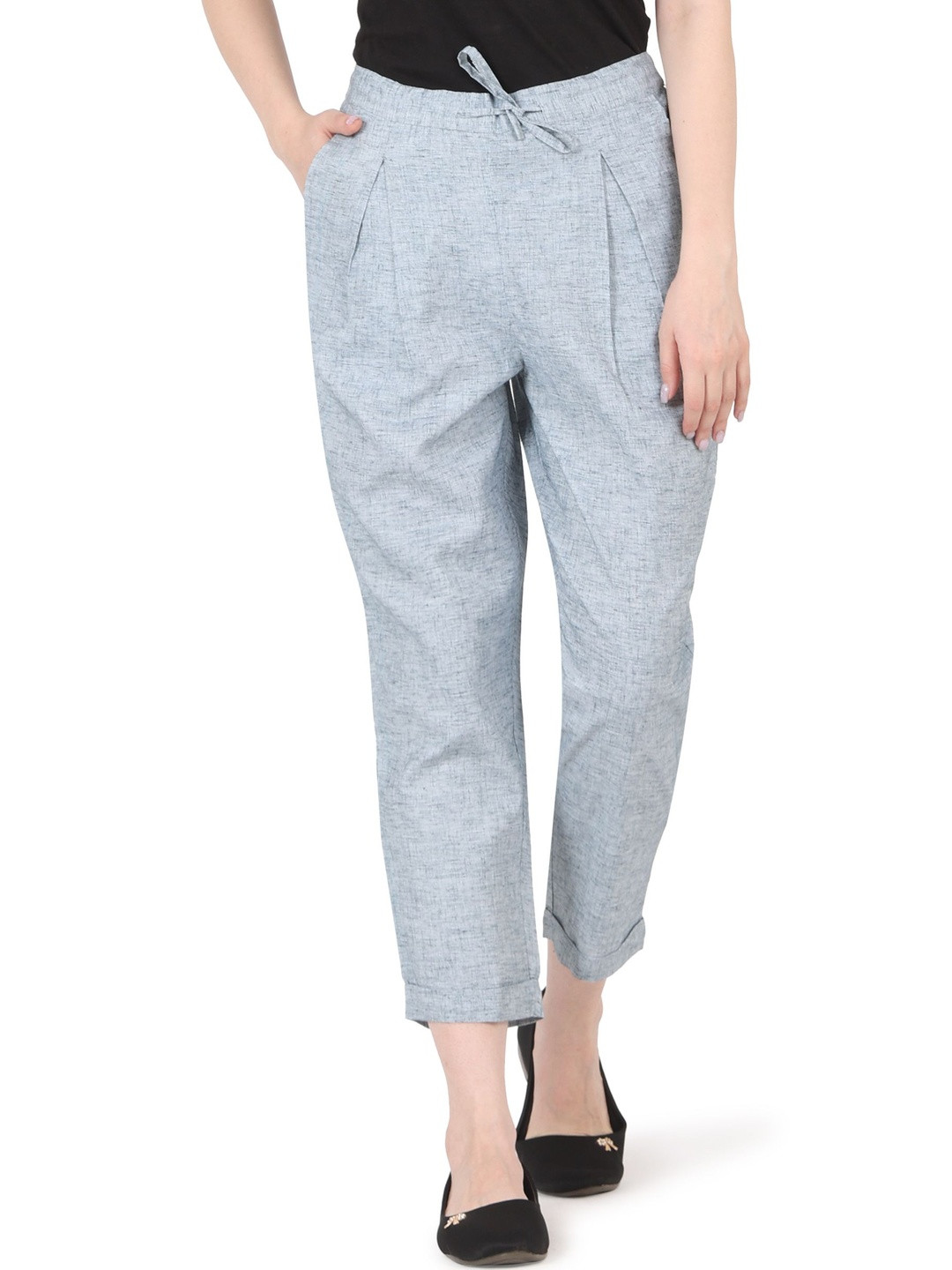 Womens Grey Straight Fit Trousers