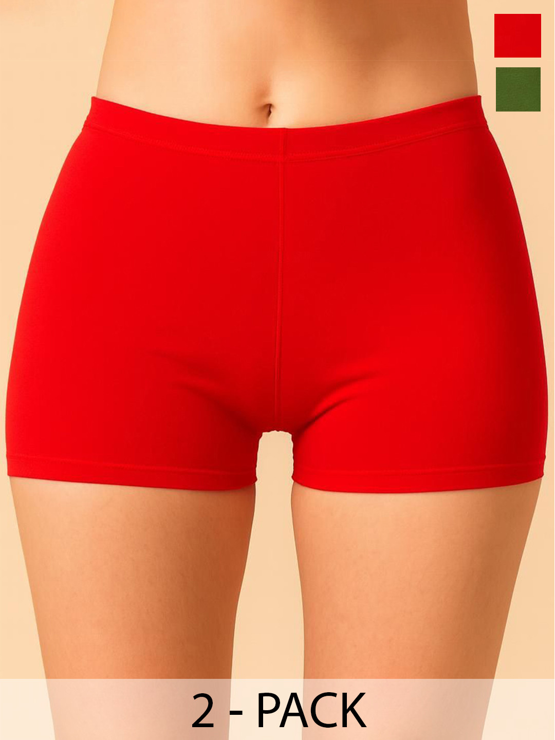 Attire Zone Pack of 2 High Coverage Stretchable Boyshort Briefs AZ SBT-33 Red