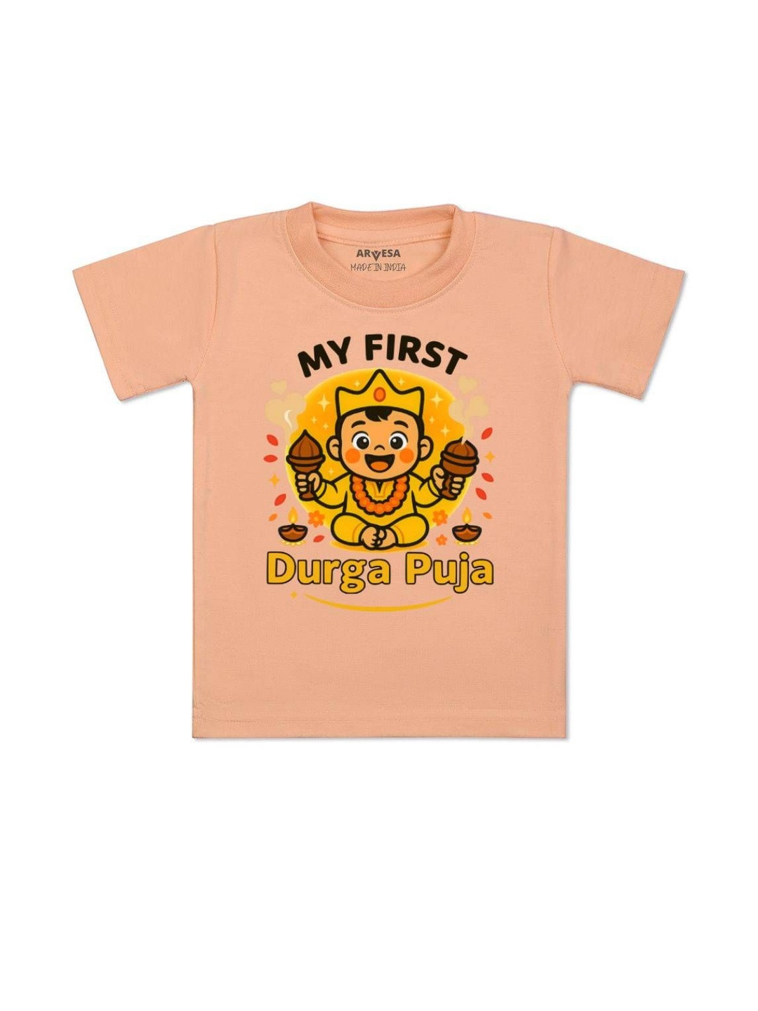 Arvesa Kids My First Durga Puja Printed Regular Fit Round Neck Short Sleeves Tshirt