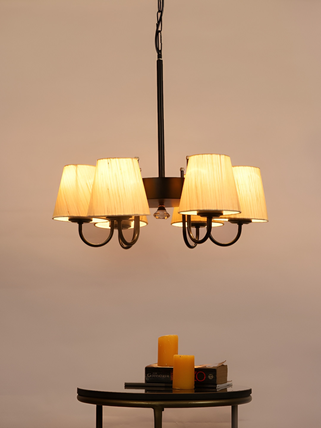 Aura Off White & Black Textured Frustum Shaped 6 Light Ceiling Lamp