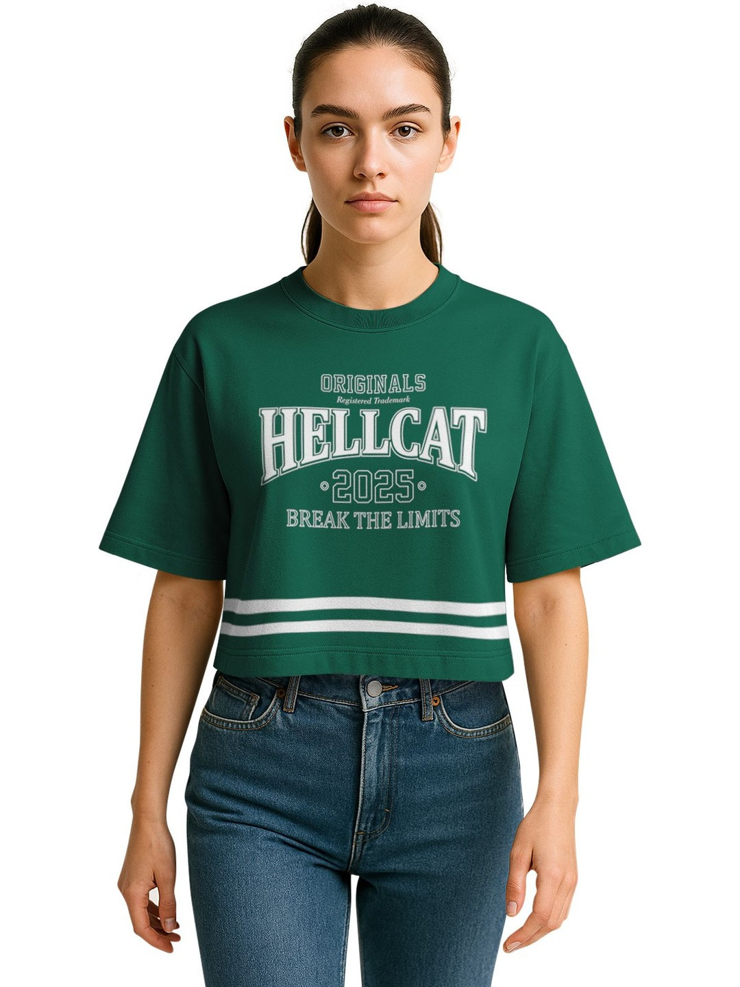 HELLCAT Typography Printed Round Neck Drop-Shoulder Sleeves Oversized Crop T-shirt