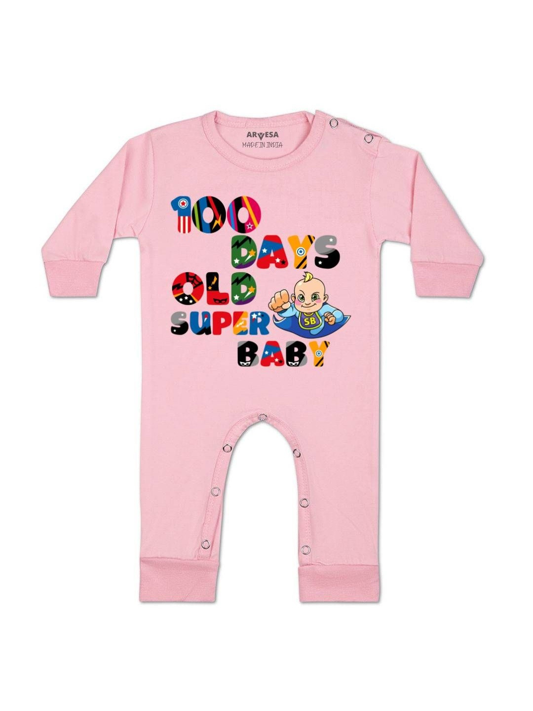Arvesa Kids 100 Days Birthday Printed Baby Rompers