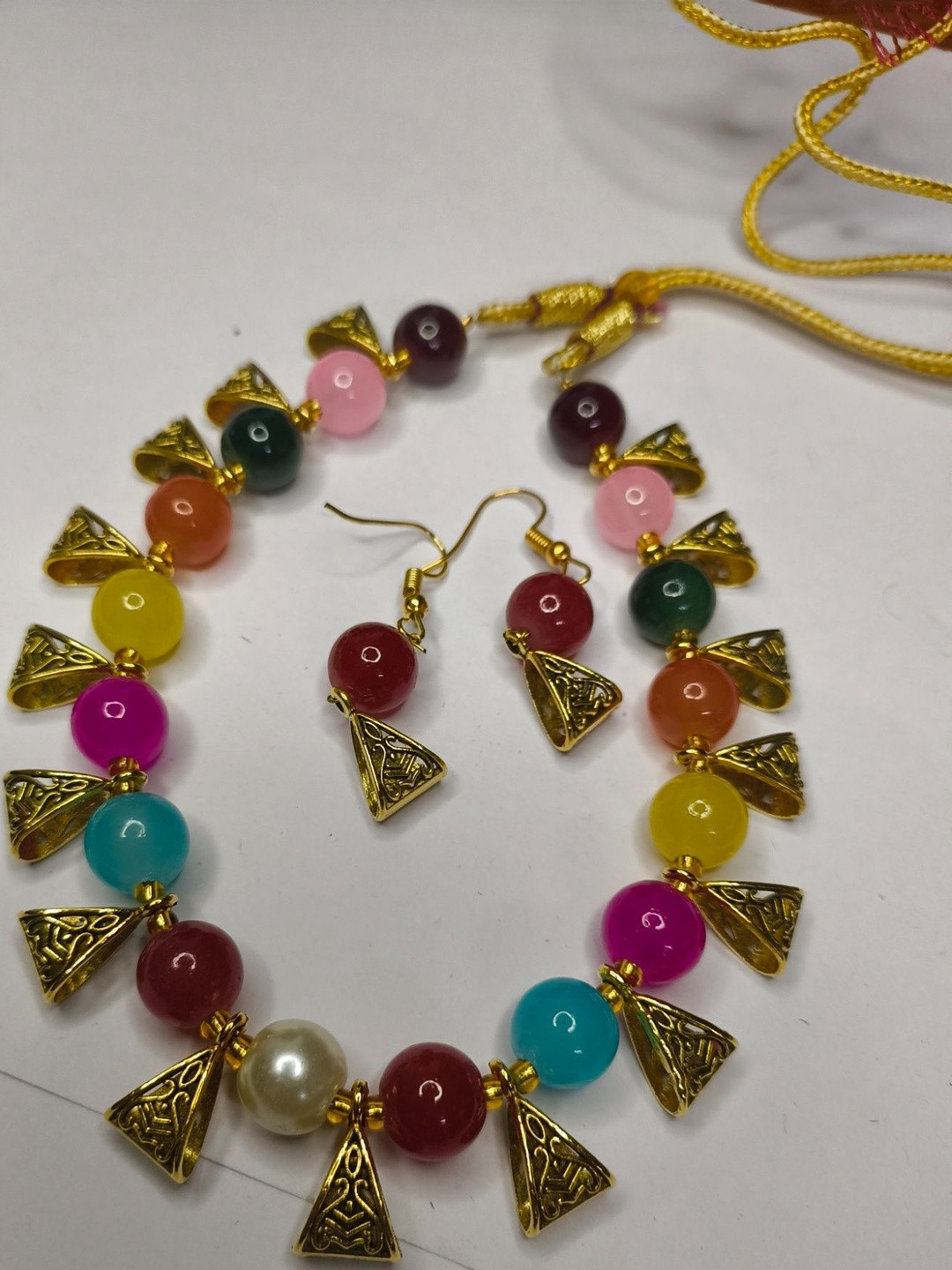 Multi Colour Tri-angle Oxidised Jewel  Set