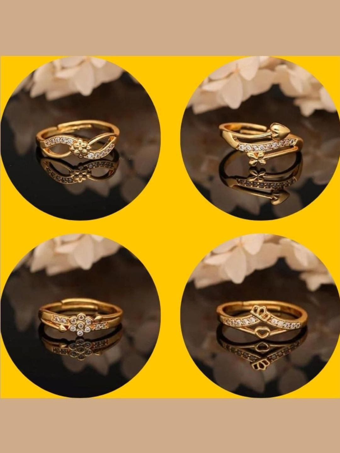 Anouk Women Gold Plated Adjustable 1 Pair Bangle & 6 Pc Ring Combo Set