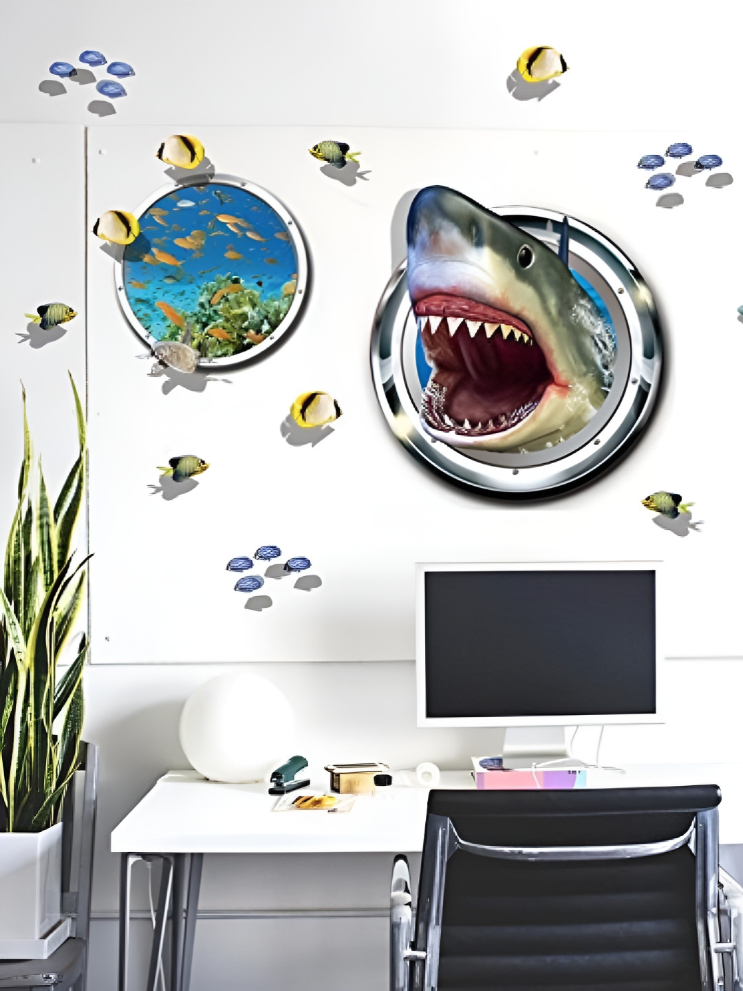 Jaamso Royals Green & Blue Printed Underwater World Sea Fish Star Waterproof Wall Stickers