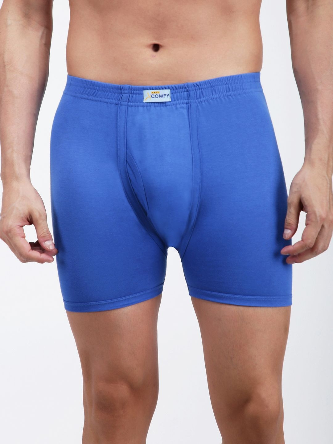 AMUL COMFY Men's Cotton Plain/Solid Multicolor Inner Elastic Front Open Trunks/Underwear - Pack of 10 (#Plain-IE)