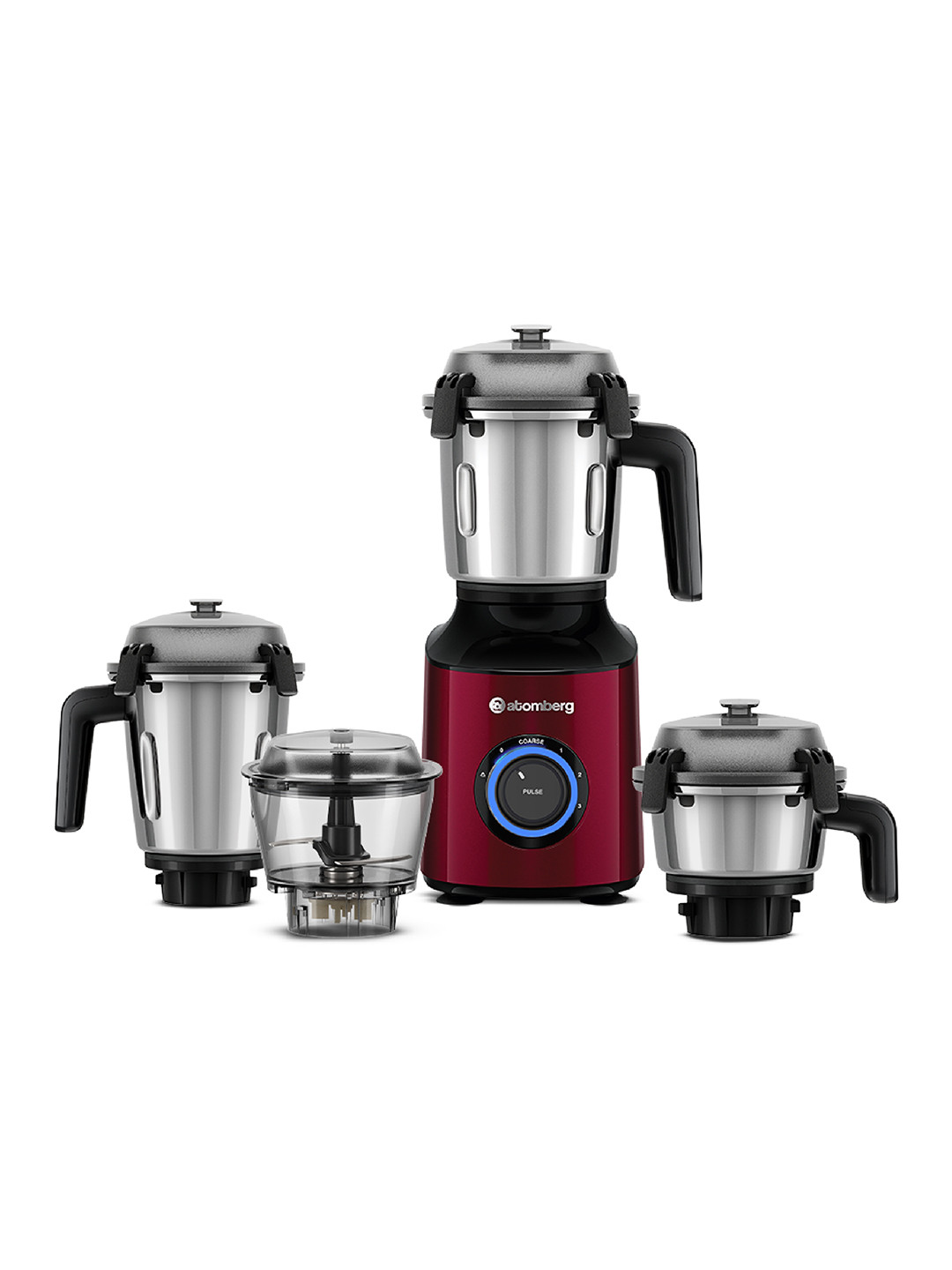 Atomberg Zenova Red Stainless Steel Hands Free Operation 4 Jars Wet and Dry Grinder-550W