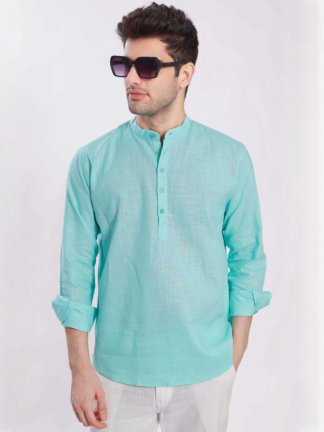 PulseIQ Men's Slim Fit Full Sleeves Cotton Short Kurta