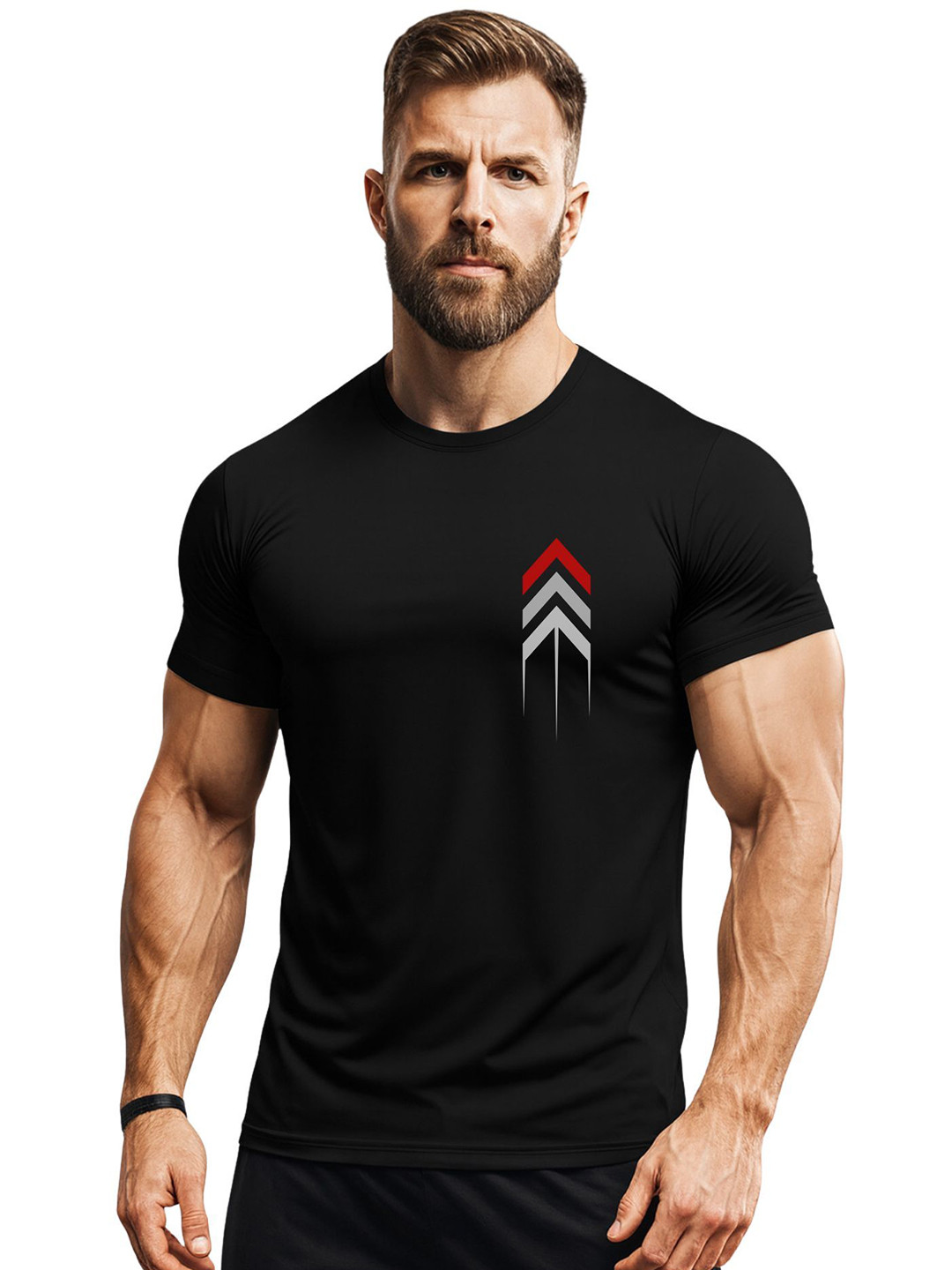 Black Graphic Muscle Fit Round Neck Sports T-shirt