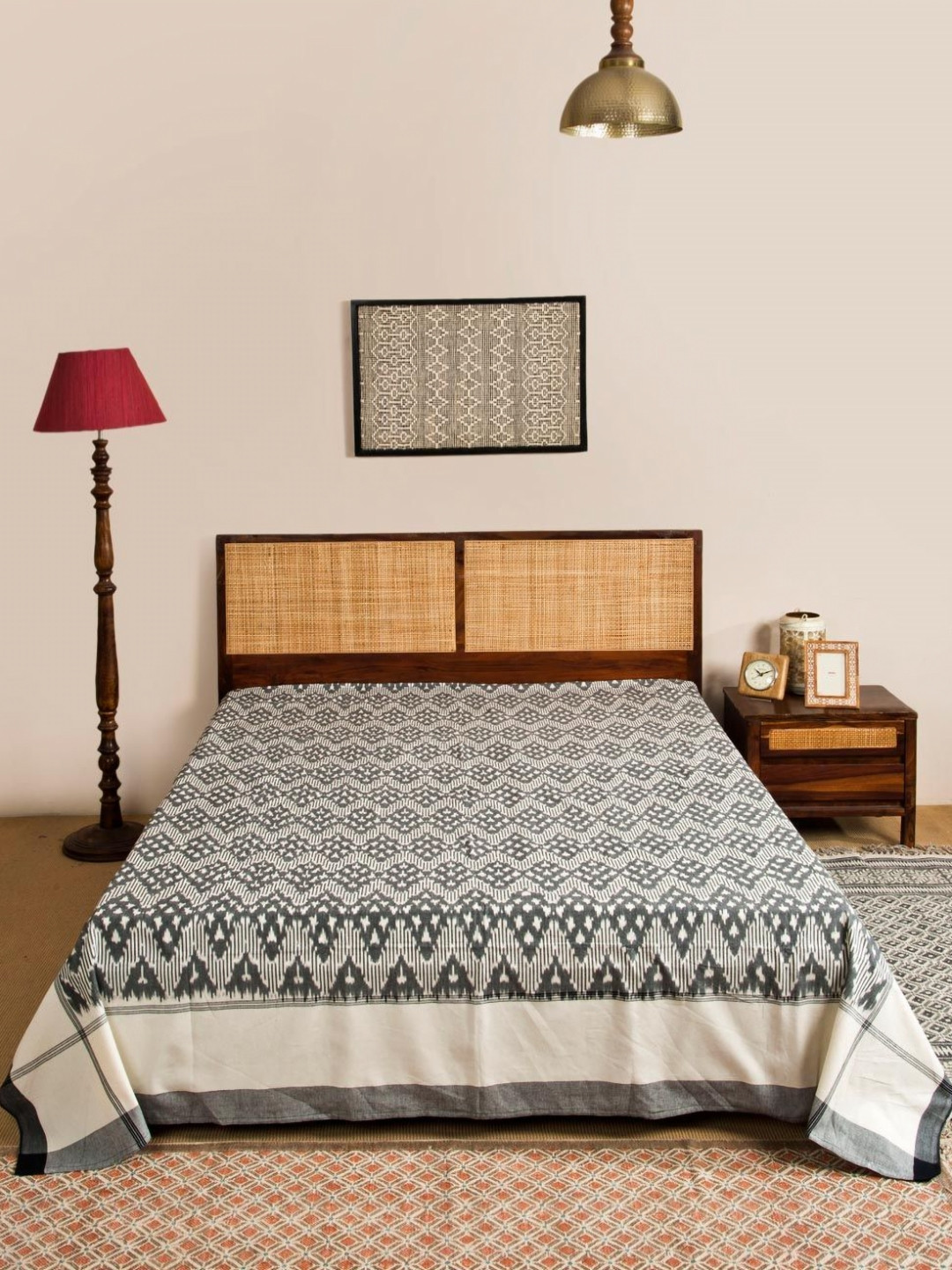 Fabindia Nehal IkatGrey & Beige Cotton Double Queen Bed Cover