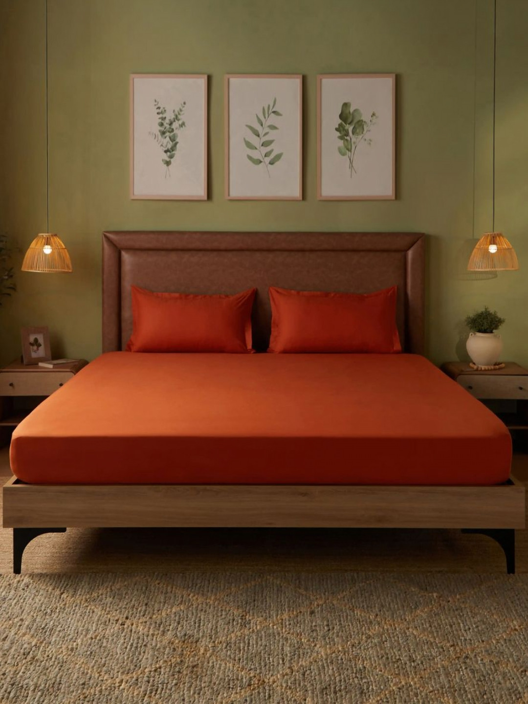 LIVSPACE Orange Pure Cotton 144 TC Double Bedsheet Set 2.54 m x 2.29 m