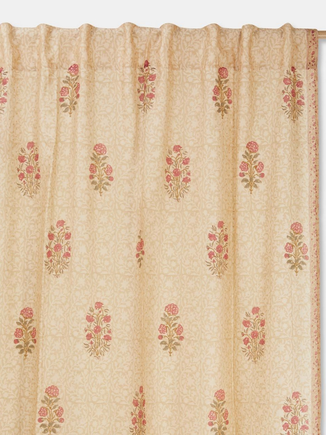 Fabindia Anar Beige & Pink Ethnic Motifs Cotton Silk Long Door Curtain