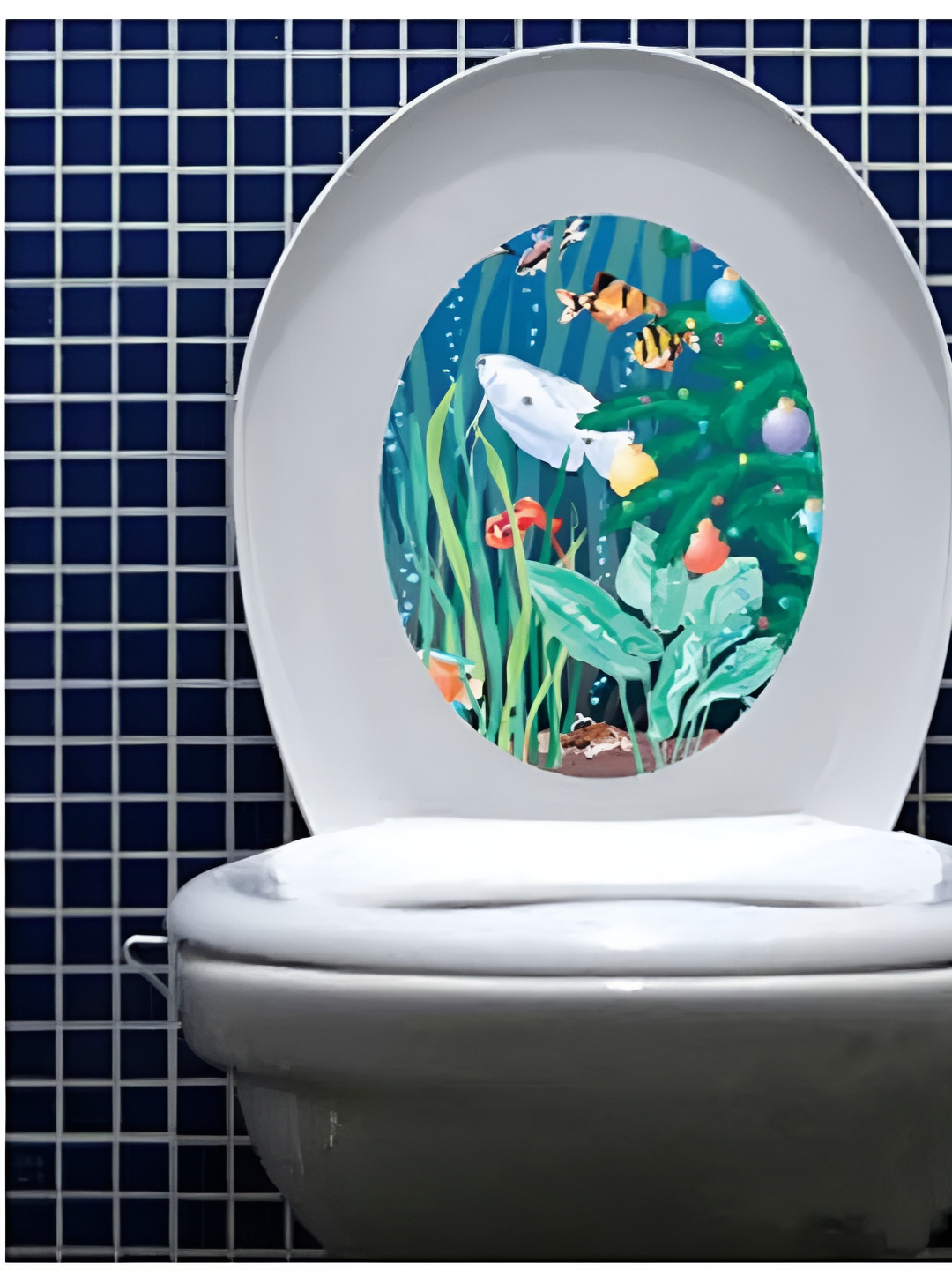 Jaamso Royals Blue & White Printed Beach Shell Toilet Removable Bathroom Organisers