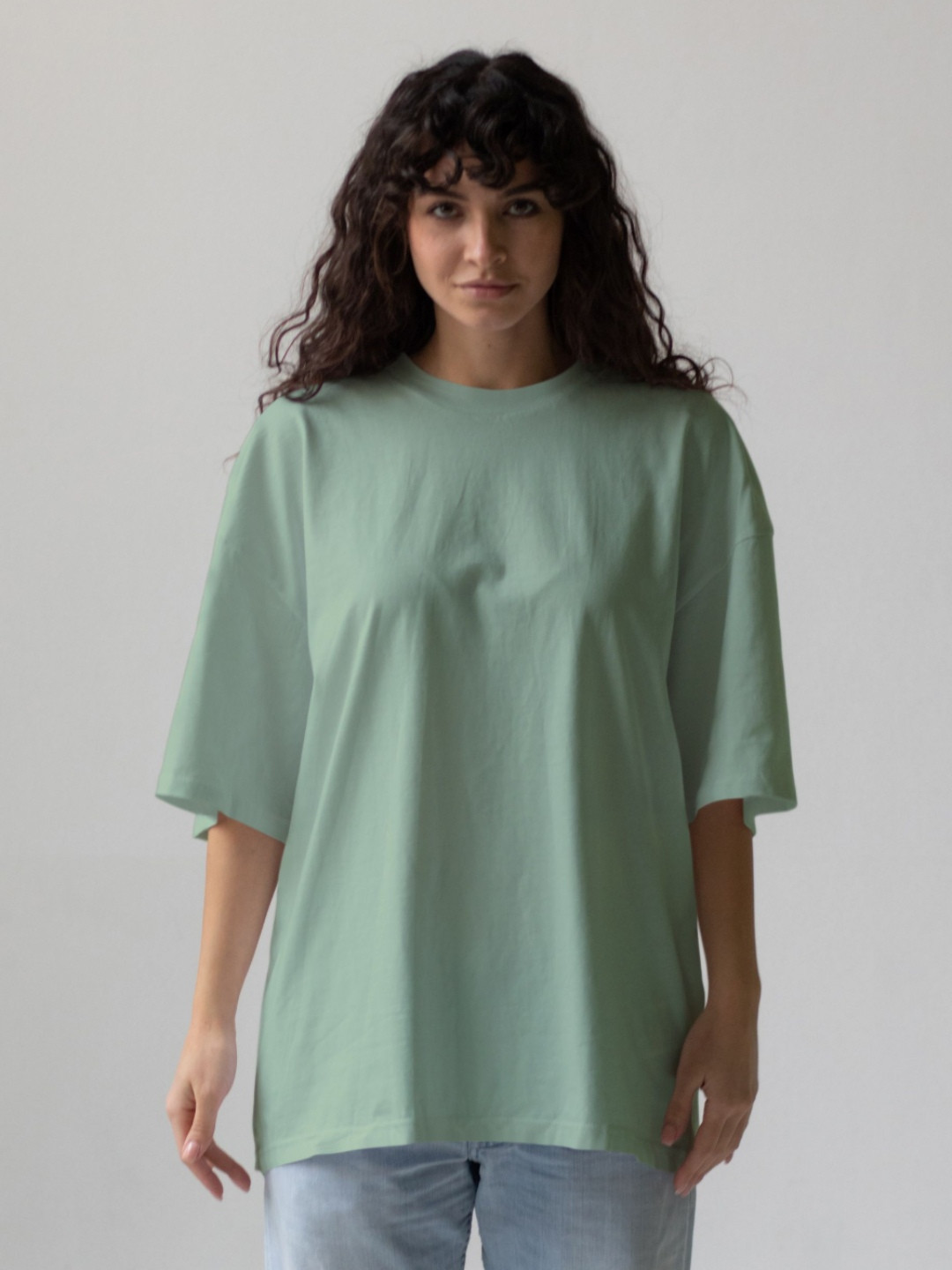 BLURR Drop-Shoulder Sleeves Round Neck Oversized Cotton T-shirt