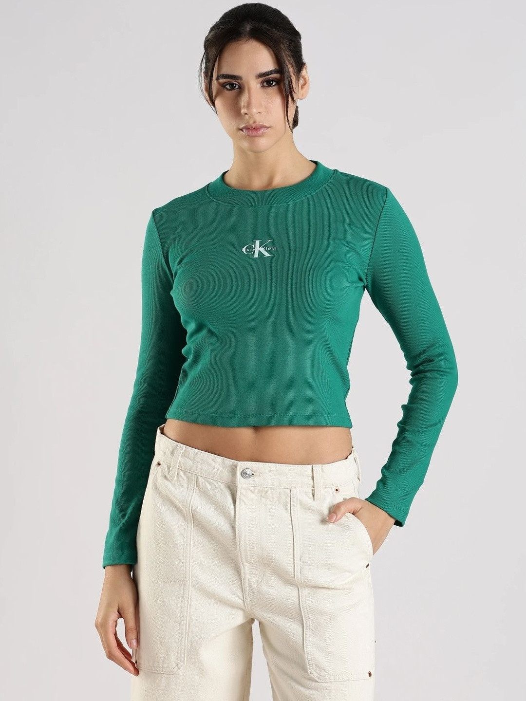 Calvin Klein Jeans Brand Logo Knitted Round Neck Cotton Slim Fit T-shirt