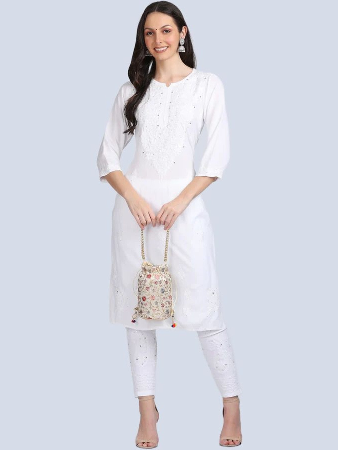 MALABIS Ethnic Motifs Embellishments Round Neck Kurti