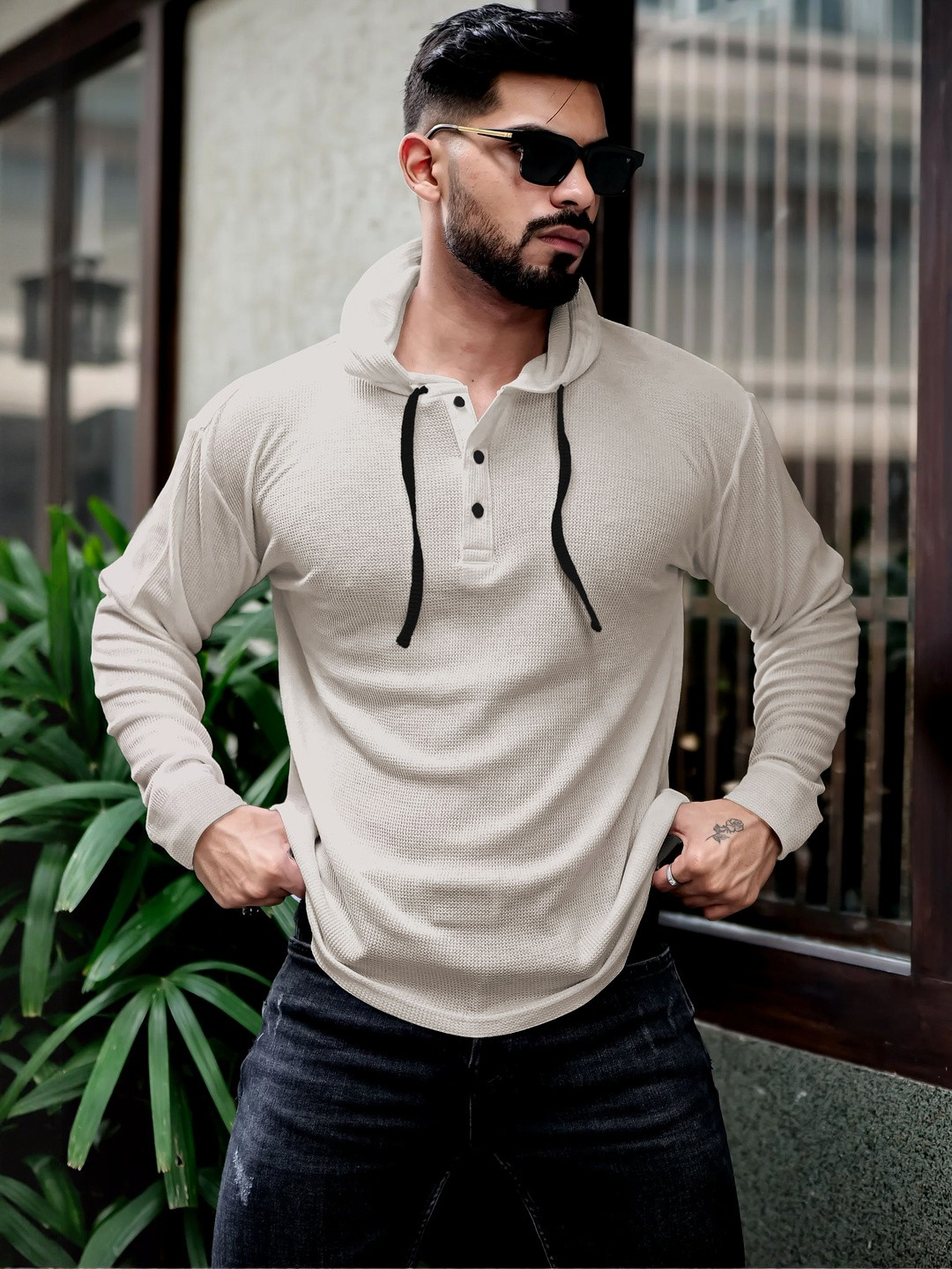HOODLER Men Hooded Pure Cotton T-shirt
