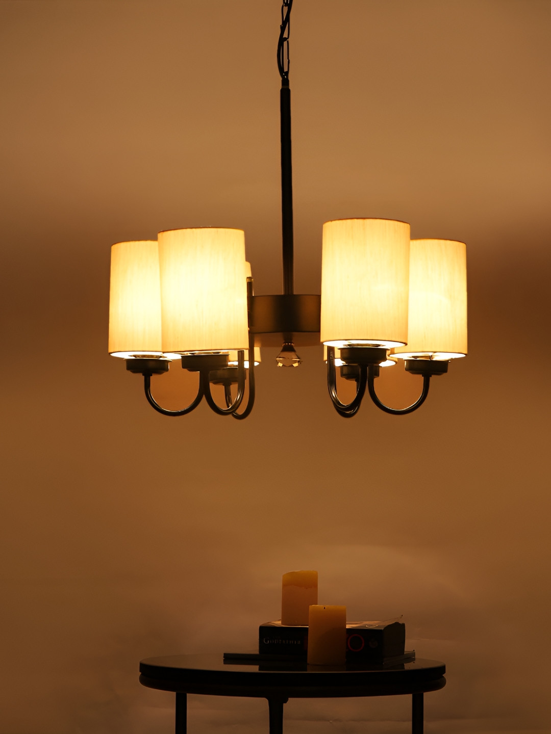 Aura Beige & Black Textured Cylinder Shaped 6 Light Ceiling Lamp