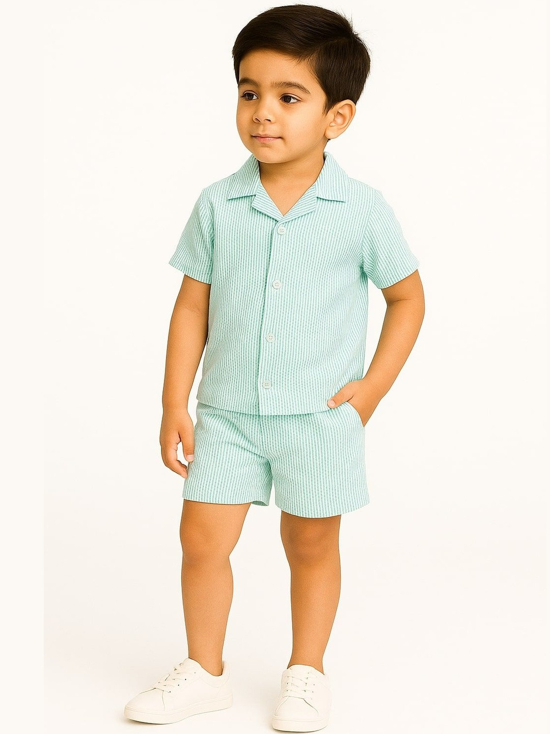 BURBN Boys Self-Design Shirt With Shorts Clothing Set