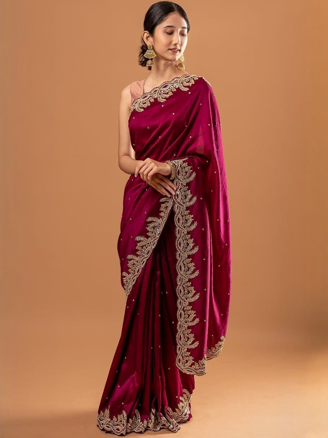 A.G.M.G FASHION Ethnic Motifs Embroidered Heavy Work Saree with Blouse Piece