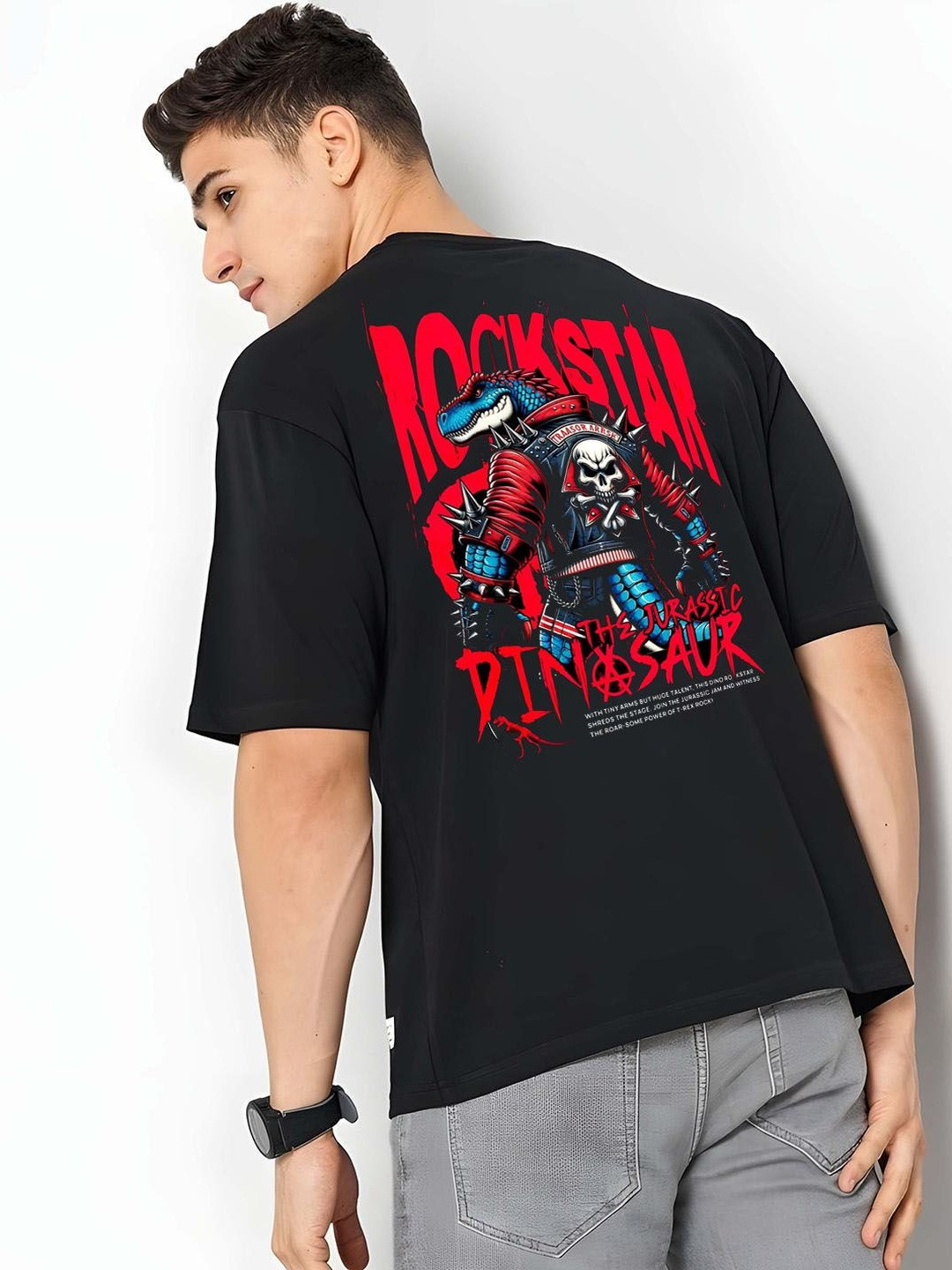 SZN Black Graphic Printed Round Neck T-shirt