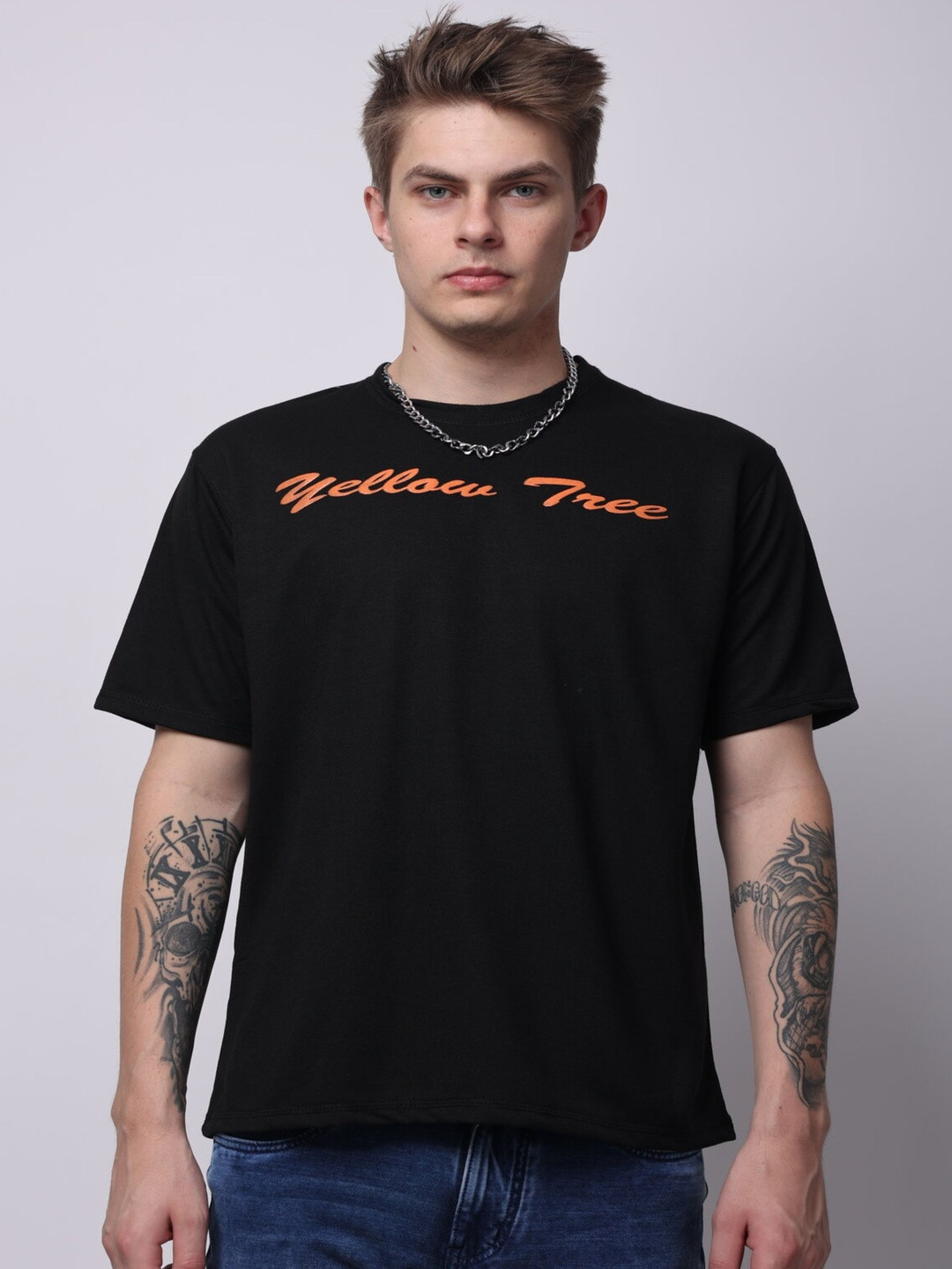 YELLOW TREE Typography Printed Round Neck Regular Fit T-shirt