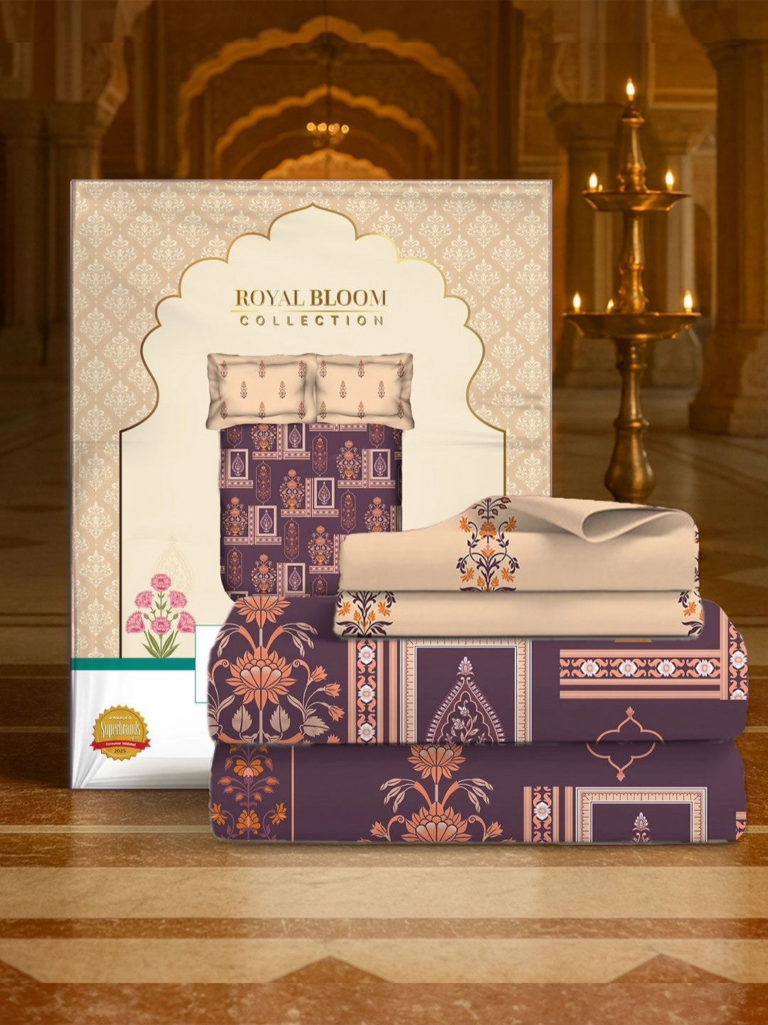 MYTRIDENT Coral Floral Printed 144 TC Cotton Double Queen Bedsheet Set 2.28 m x 2.54 m