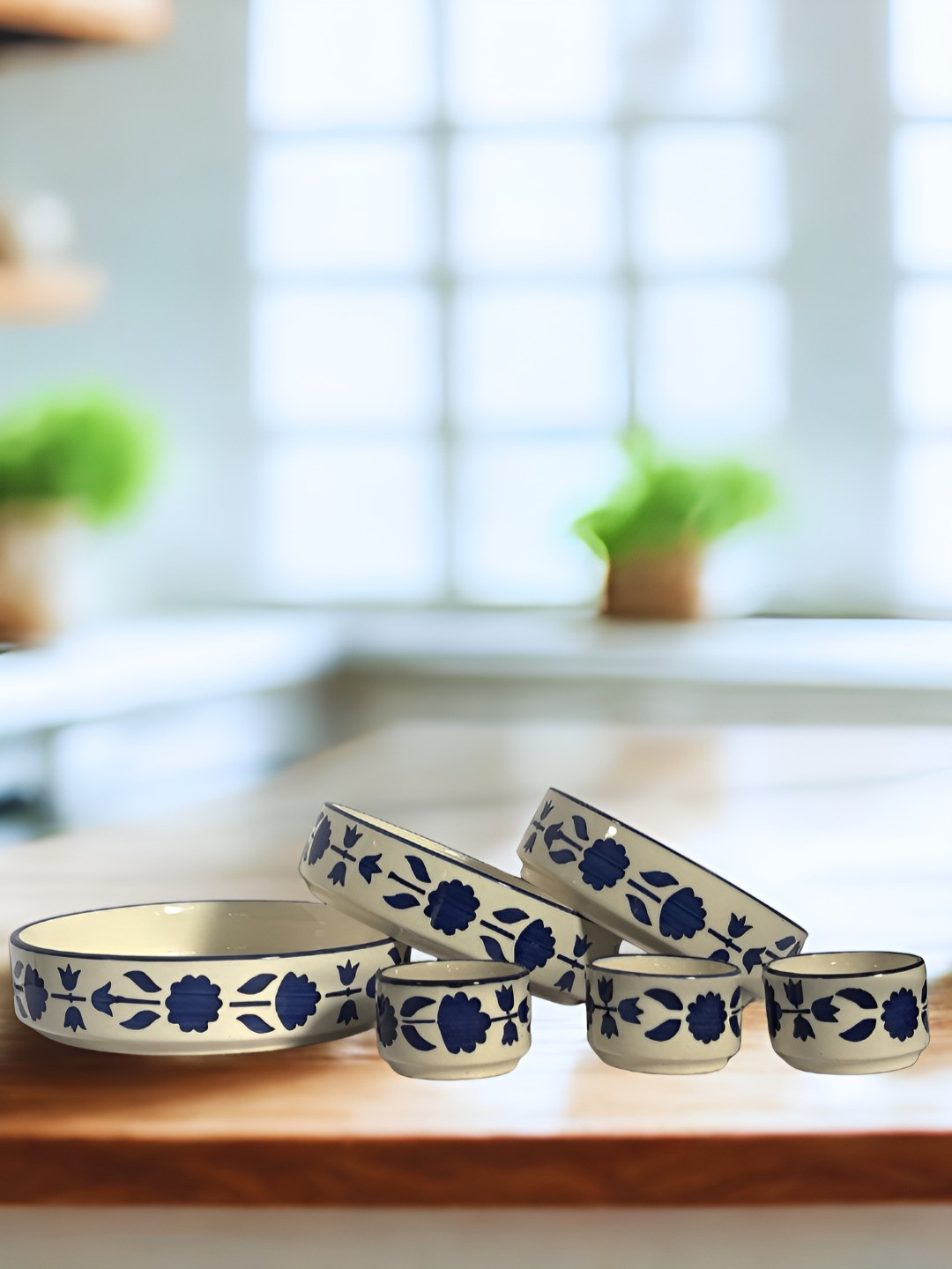 yourowndcor Blue And White 6 Pieces Ceramic Dishwasher And Microwave Safe Serving Bowls