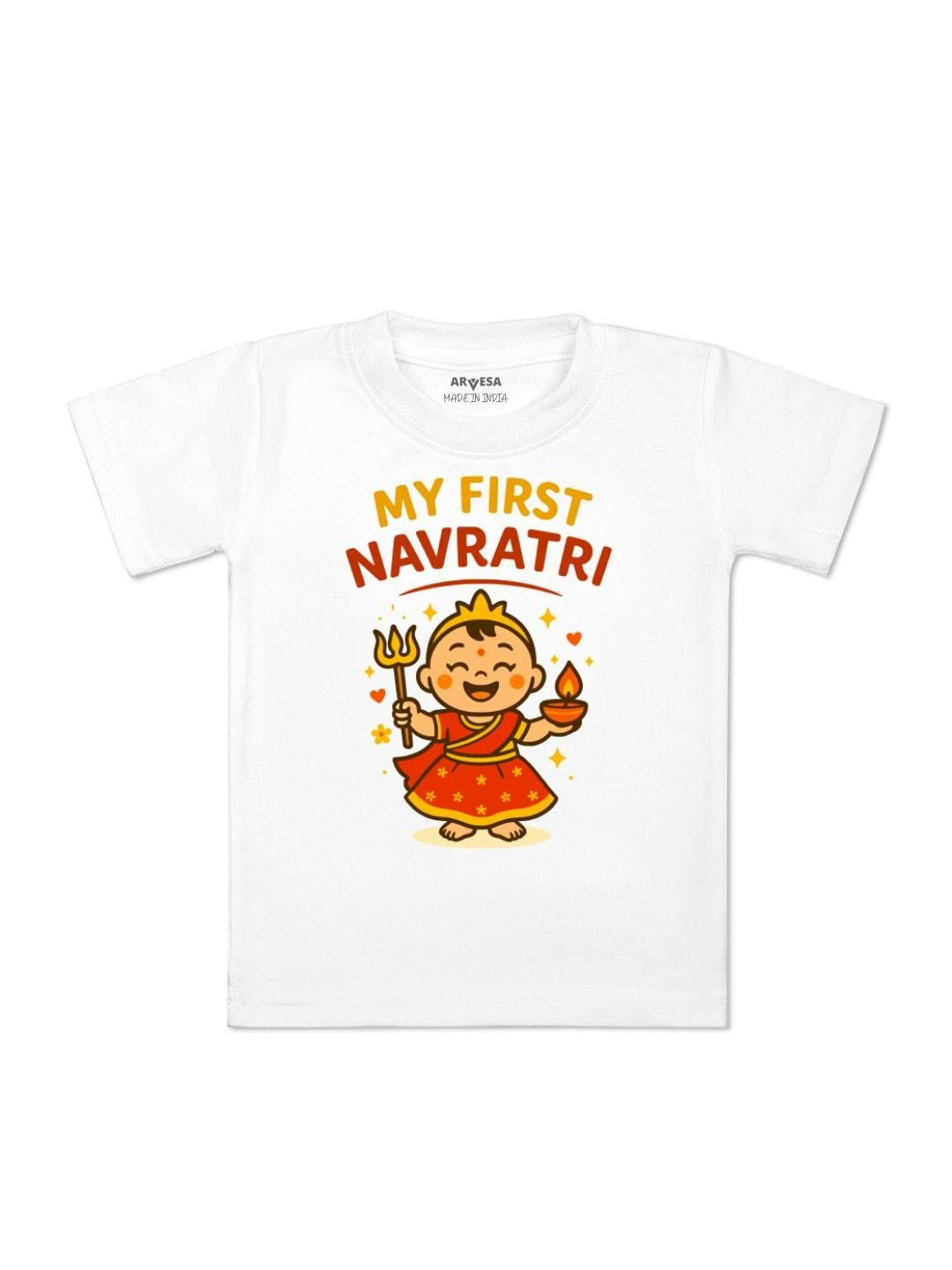 Arvesa Kids Round Neck My First Navratri Graphic  Printed T-shirt