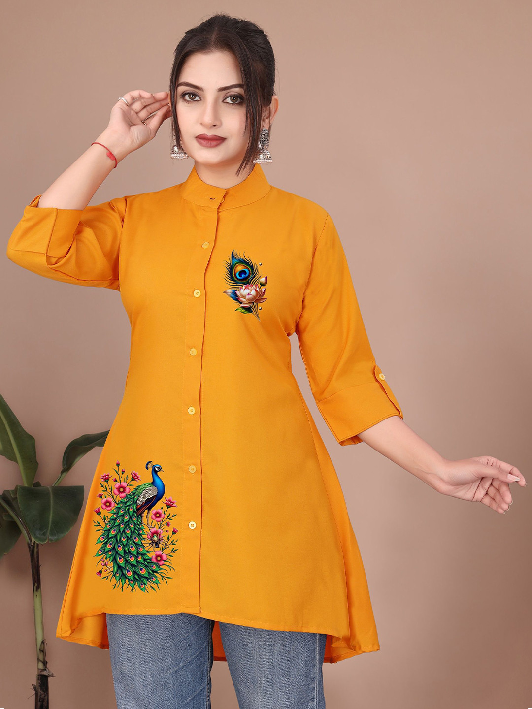 SHREEZON Women Shirt Collar Striped Ethnic Tunic