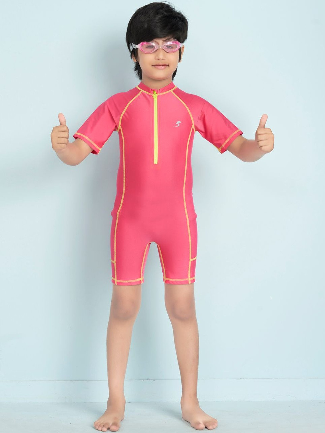 Muhuratam Boys Sports Wear Pink Colour Solid Nylon Swim Suit
